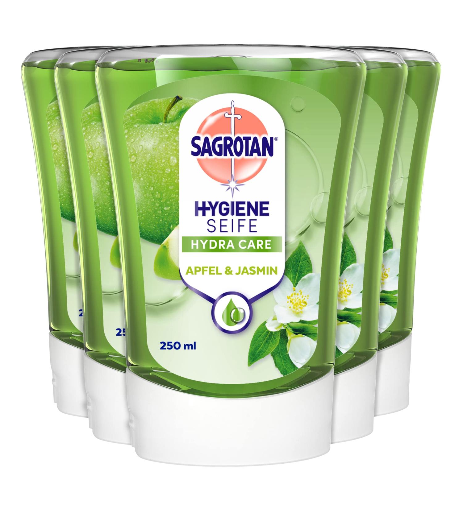 Sagrotan No-Touch Refill Apple & Jasmine 5 x 250 ml Automatic Soap Dispenser Hand Soap | International Shipping - Buy Online on GoSupps.com