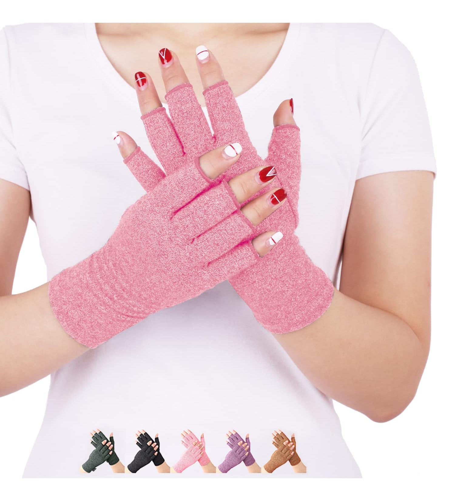 Disuppo arthritis gloves (pair) - rheumatic arthritis compression gloves for pain relief gaming tap fingerless gloves for men and women (pink m) pink m