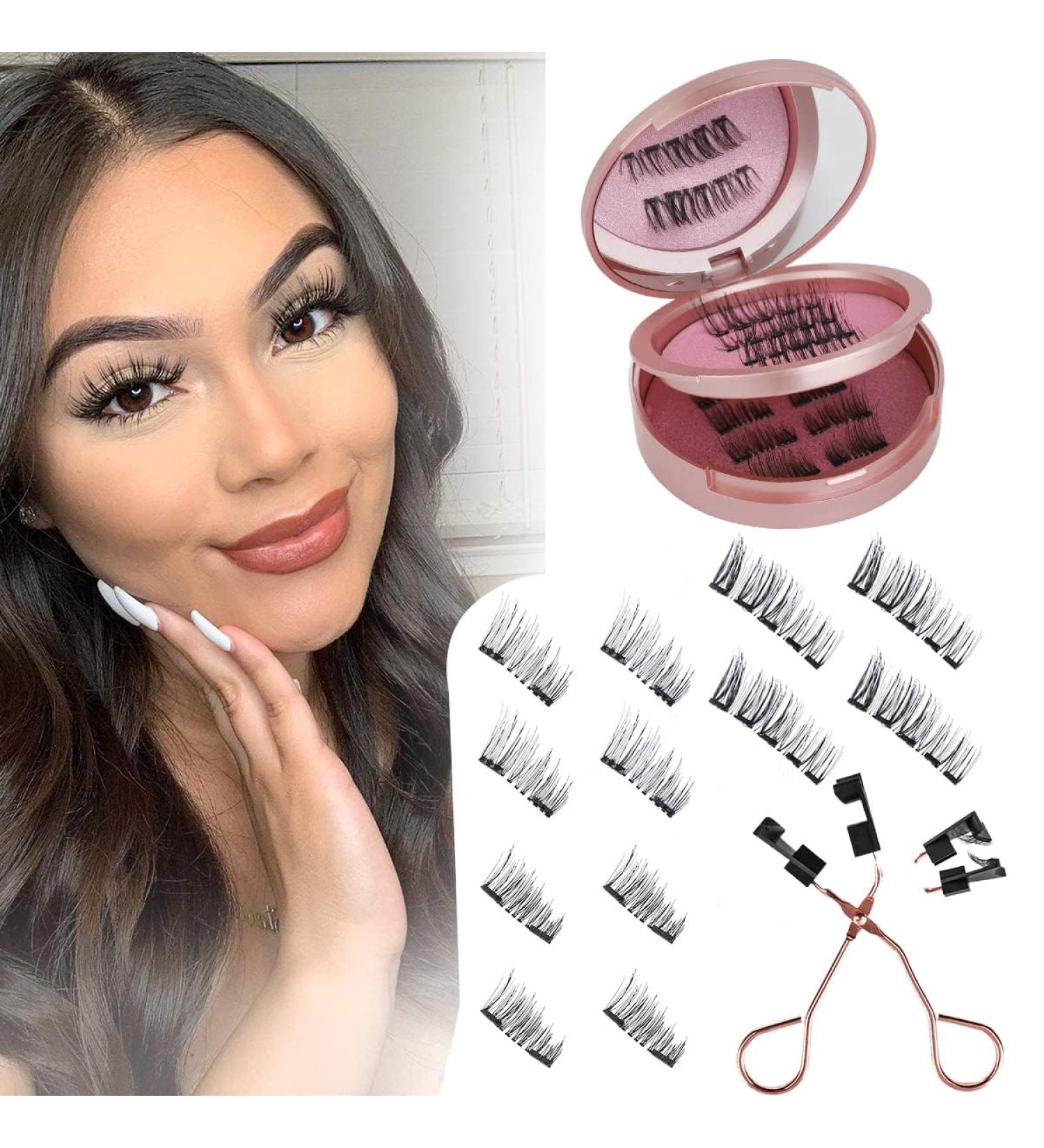 Magnetic Eyelashes Set - Reusable, Natural Look, Waterproof - 3 Pairs False Lashes with Applicator - Rose - 3D Effect - Buy Online on GoSupps.com