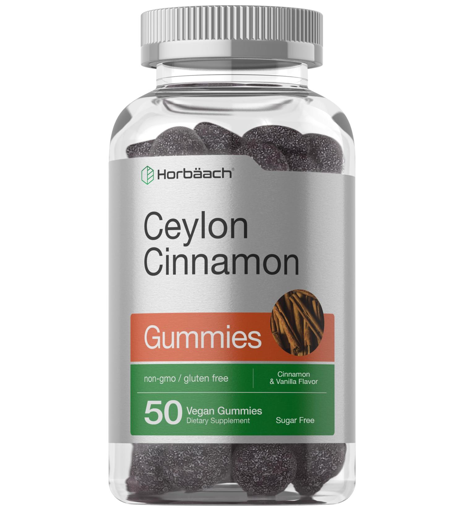 Horb ach Sugar Free Ceylon Cinnamon Gummies 2000mg | 50 Count | Vegan Non-GMO Gluten Free | Cinnamon & Vanilla Flavor 50 Count (Pack of 1) - Buy Online on GoSupps.com