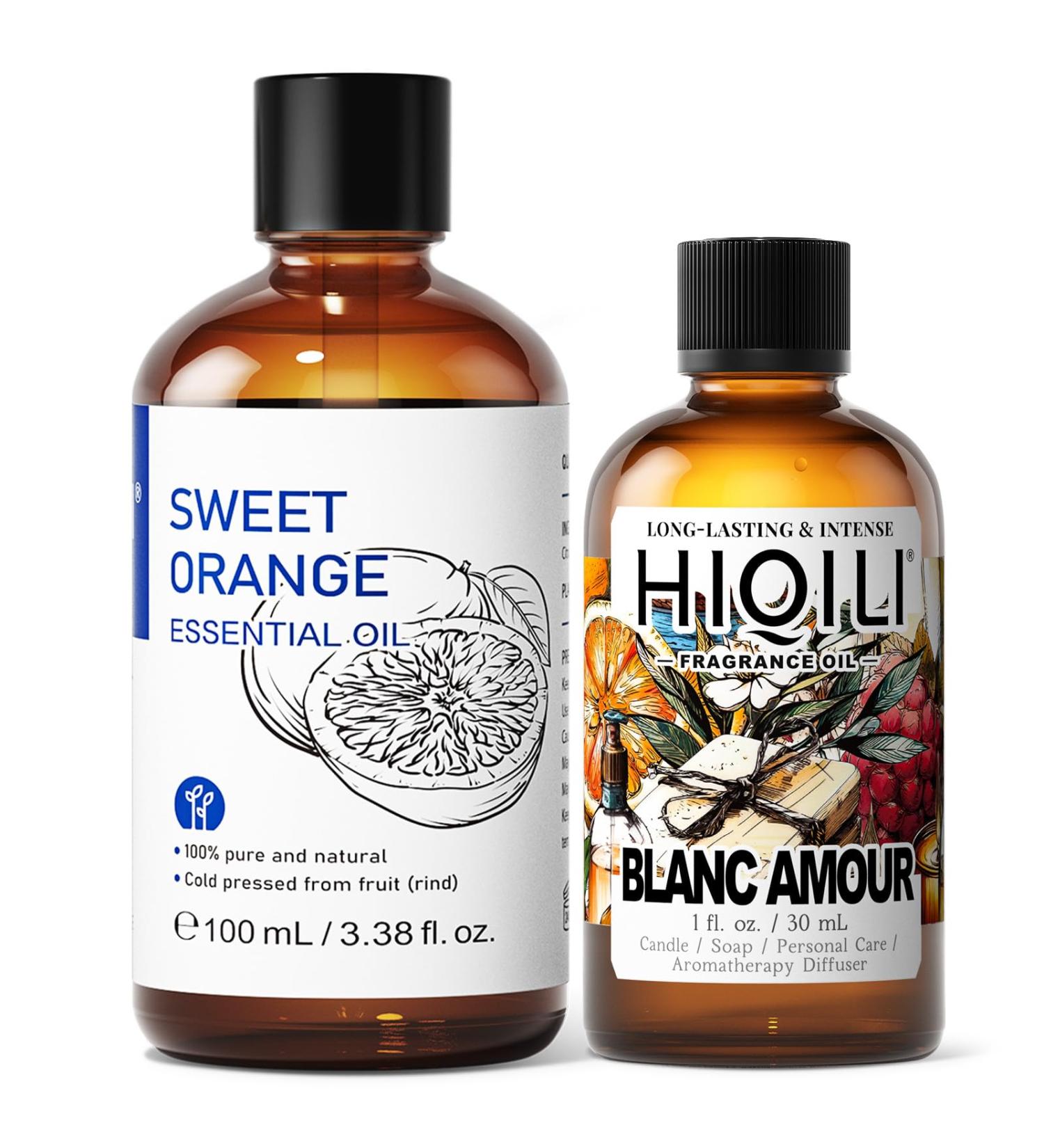 HIQILI 100ML Orange Essential Oil & 30ML Blanc Amour Fragrance Oil for DIY Diffuser - Buy Online on GoSupps.com