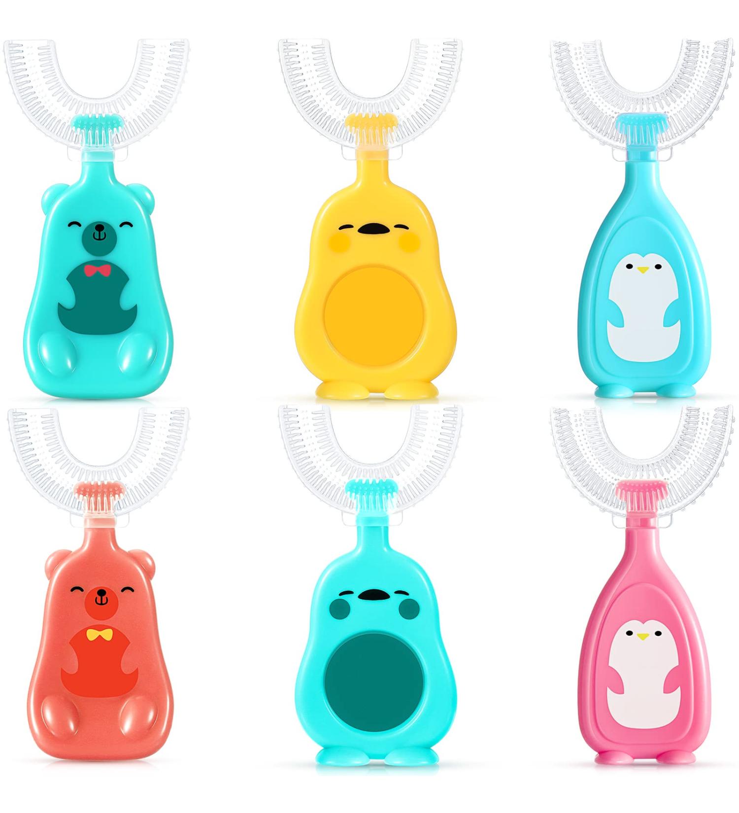 Honeydak Kids U Shaped Toothbrush 6 Pack - Silicone 360 Toothbrush for Ages 2-6 - Half Circle U Type Toothbrush for Toddlers - 3 Classic Styles - Buy Online on GoSupps.com
