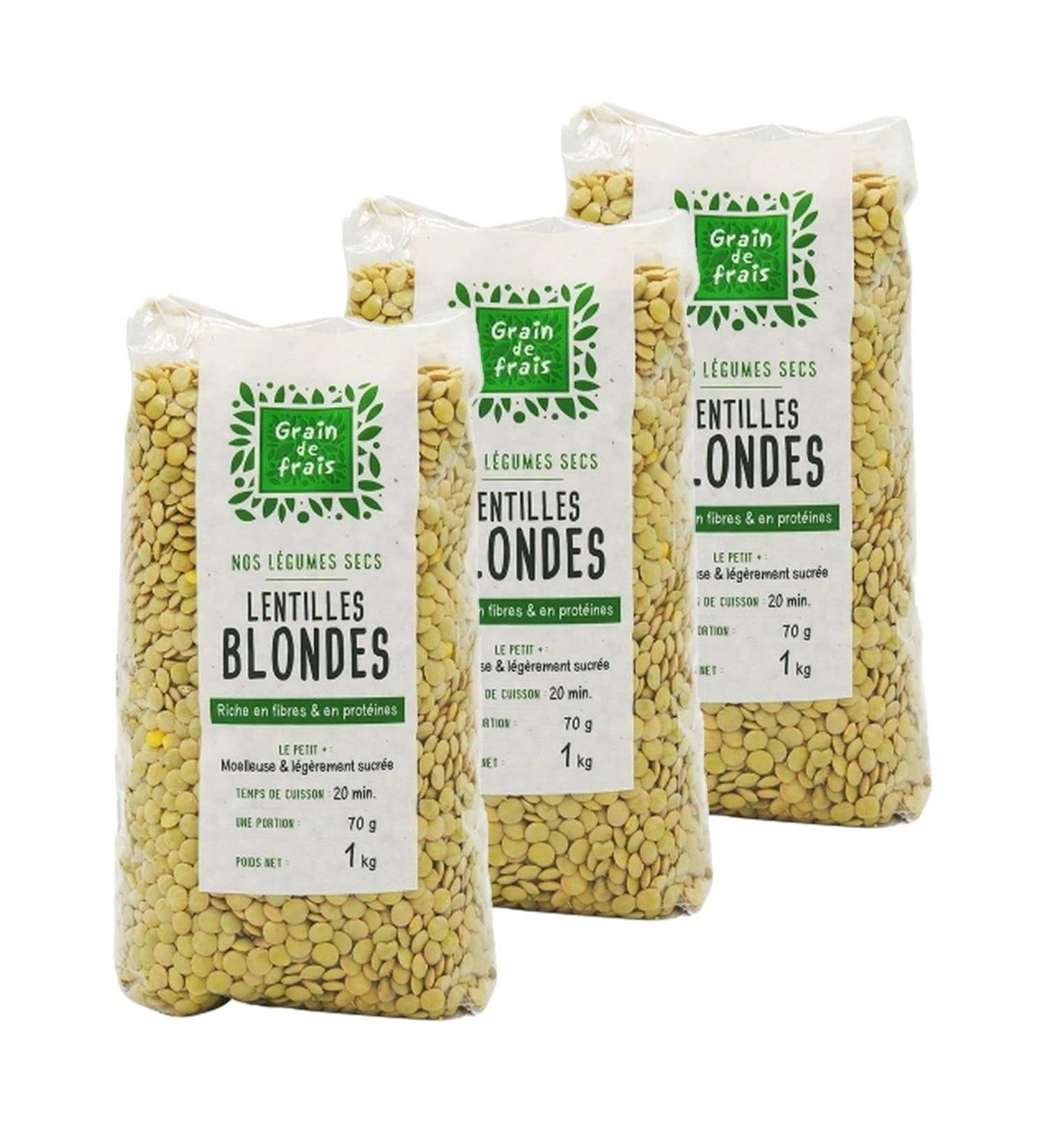 Grain de Frais Lot of 3 blond lentils - 1kg bag