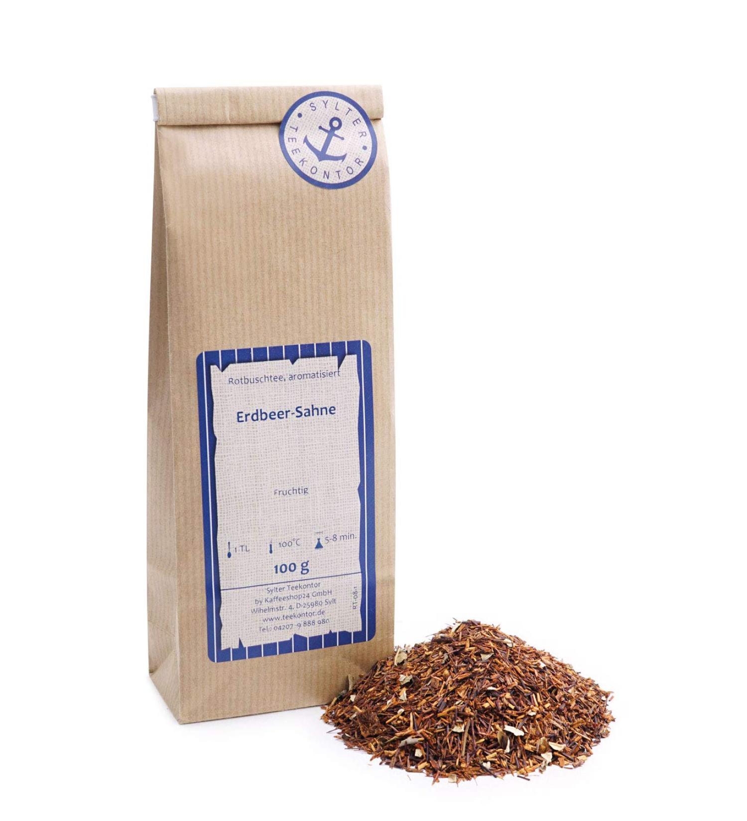  Sylter Teekontor Loose leaf Rooibos tea cream/strawberry flavor blackberry leaves South African Rooibos tea 500g - Buy Online on GoSupps.com