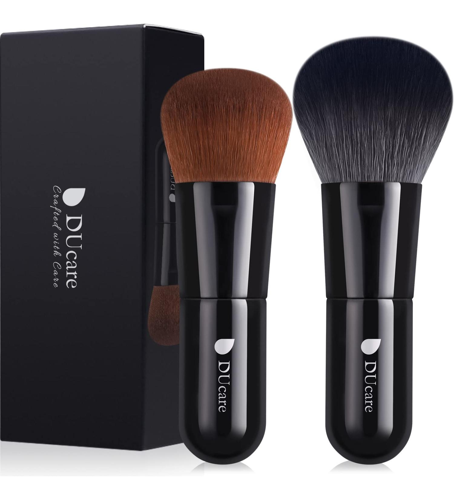 DUcare Kabuki Makeup Brushes Set - 2 PCS for Foundation, Powder, Blush - Buffing, Stippling, Liquid Blending - Black Brown Mineral Makeup Tools - Buy Online on GoSupps.com