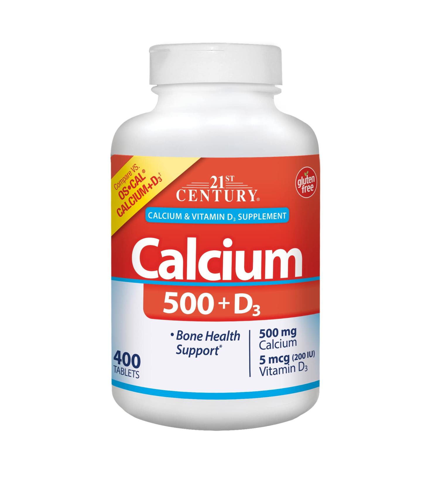 21st Century Calcium 500mg + D3 400 Tablets - Bone Health Support - Buy Online on GoSupps.com