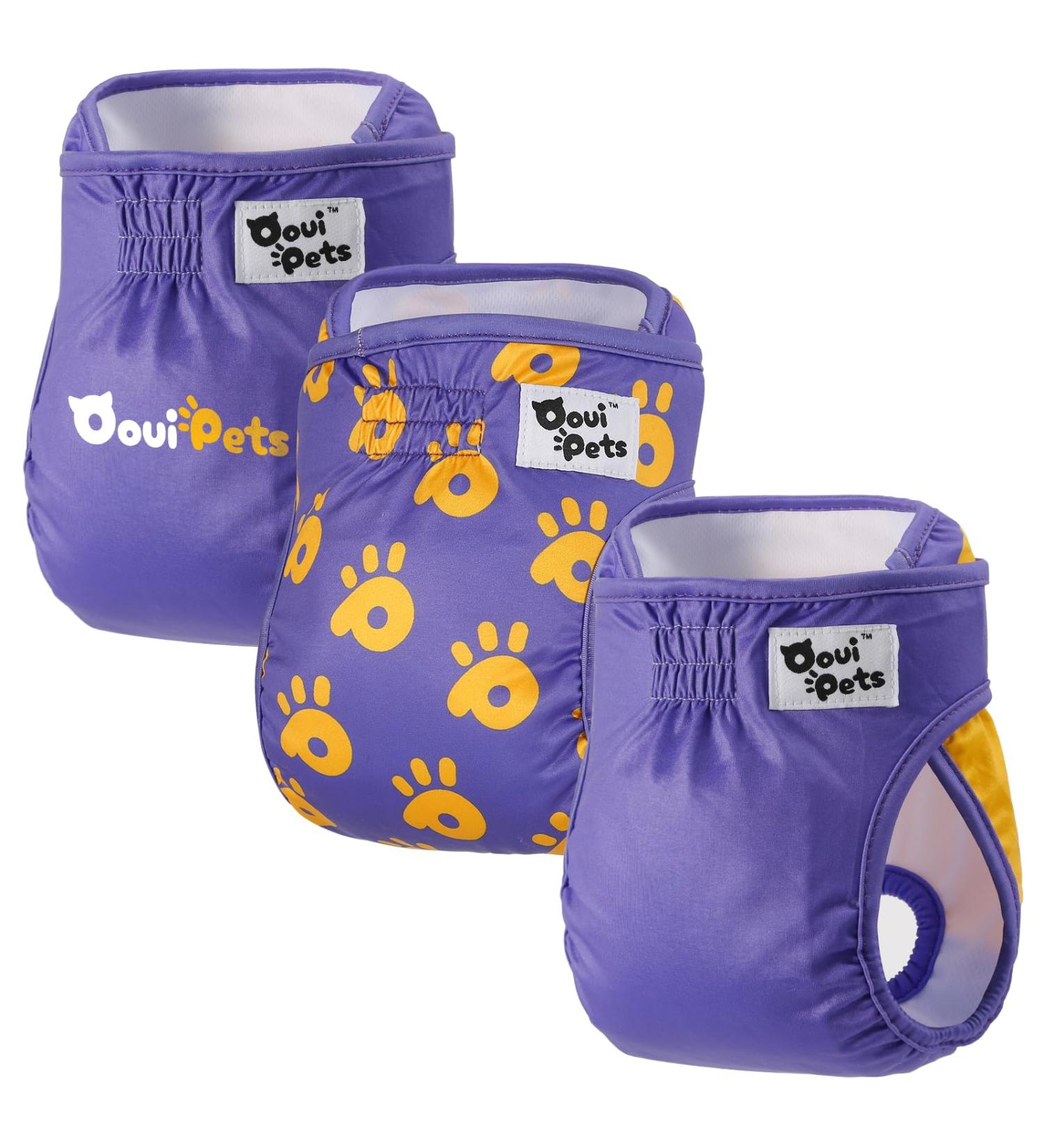Buy Oouipets Dog & Cat Diapers (3 Pack) - Premium Washable No Leak Eco-Friendly - Size M (Purple) for Comfort & Absorbency - Buy Online on GoSupps.com