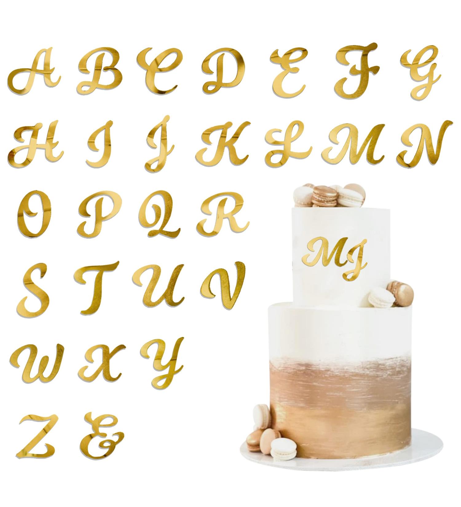 Acrylic Alphabet Cake Topper DIY Personalized Name Cupcake Toppers with A-Z Letter Mirrored Gold Picks for Custom Wedding Cake Decorations Baby Shower Happy Birthday Party Supplies (Uppercase) - Buy Online on GoSupps.com