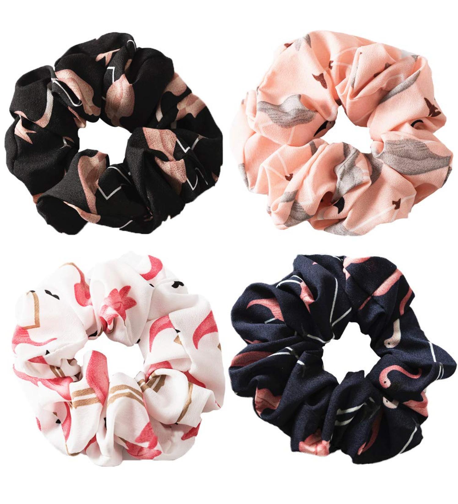 Colorful Flamingo Pattern Hair Ties for Girls & Women - Soft Elastic Ponytail Holders in 4 Stylish Designs - Buy Online on GoSupps.com