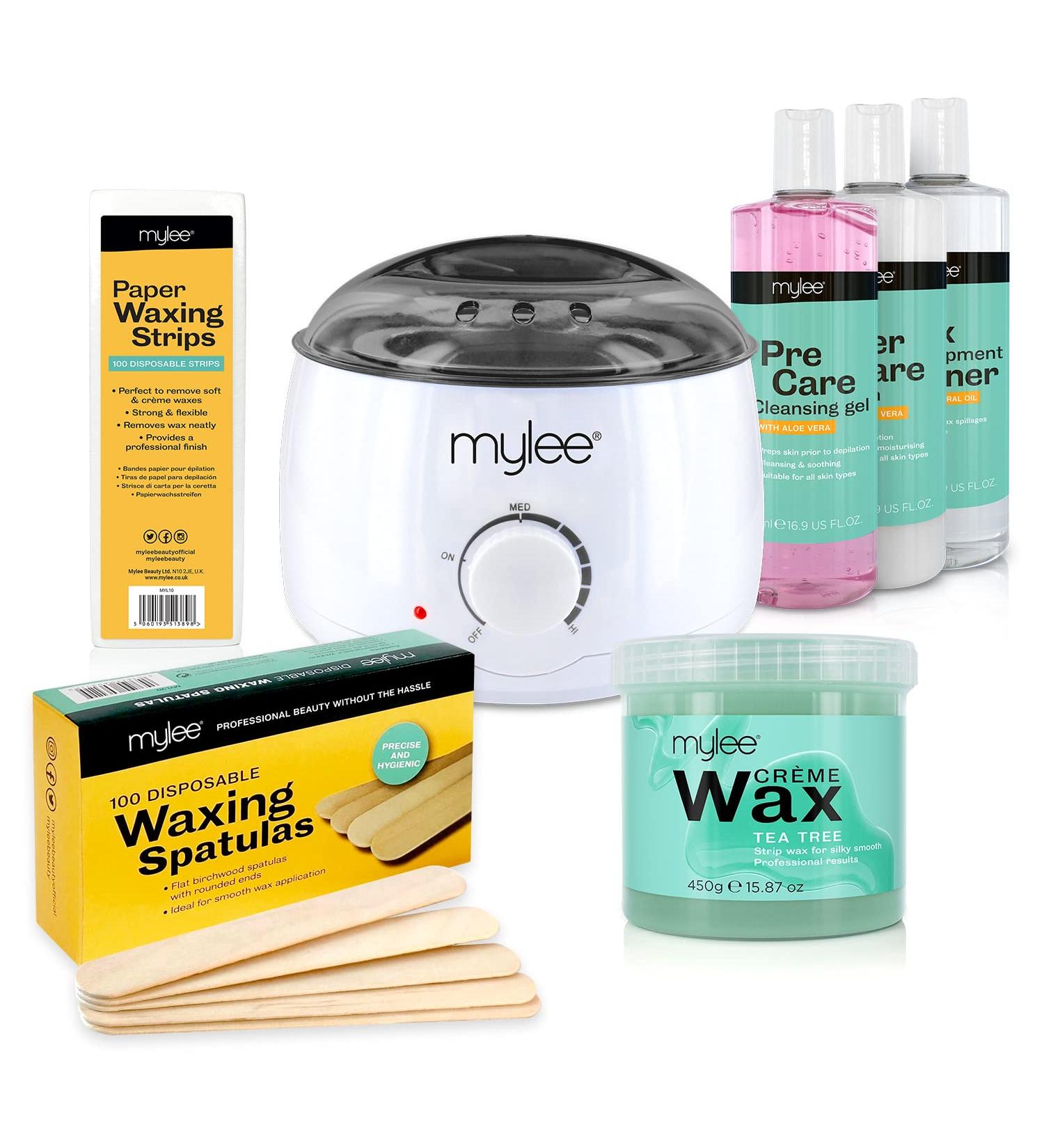 Mylee Salon Quality Tea Tree Waxing Kit with Heater, Strips, Spatulas, Lotion & Cleaner - Buy Online on GoSupps.com