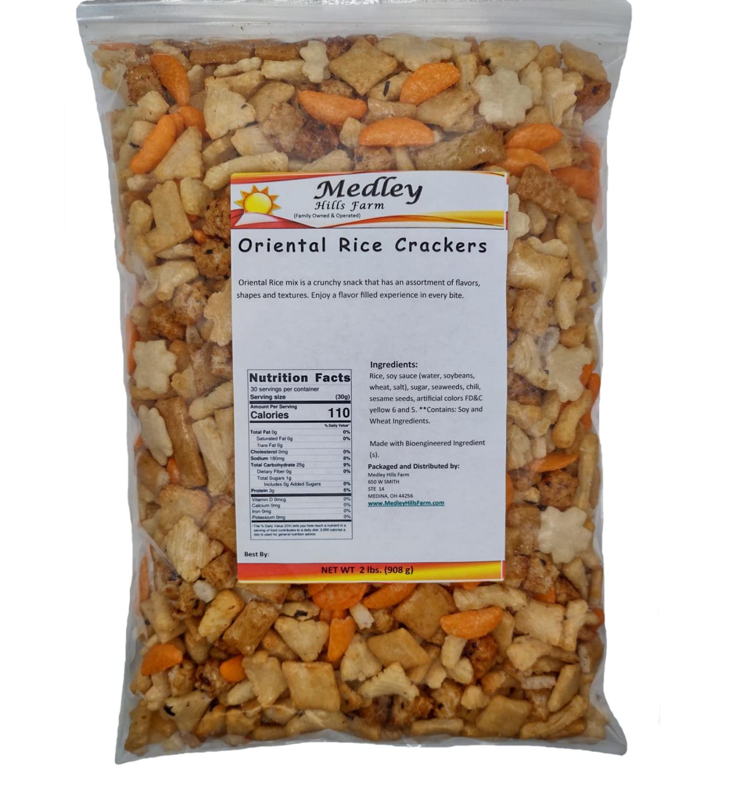 Medley Hills Farm Oriental Rice Crackers - Crunchy & Spicy Japanese Snack | 2 lbs Resealable Bag - Buy Online on GoSupps.com