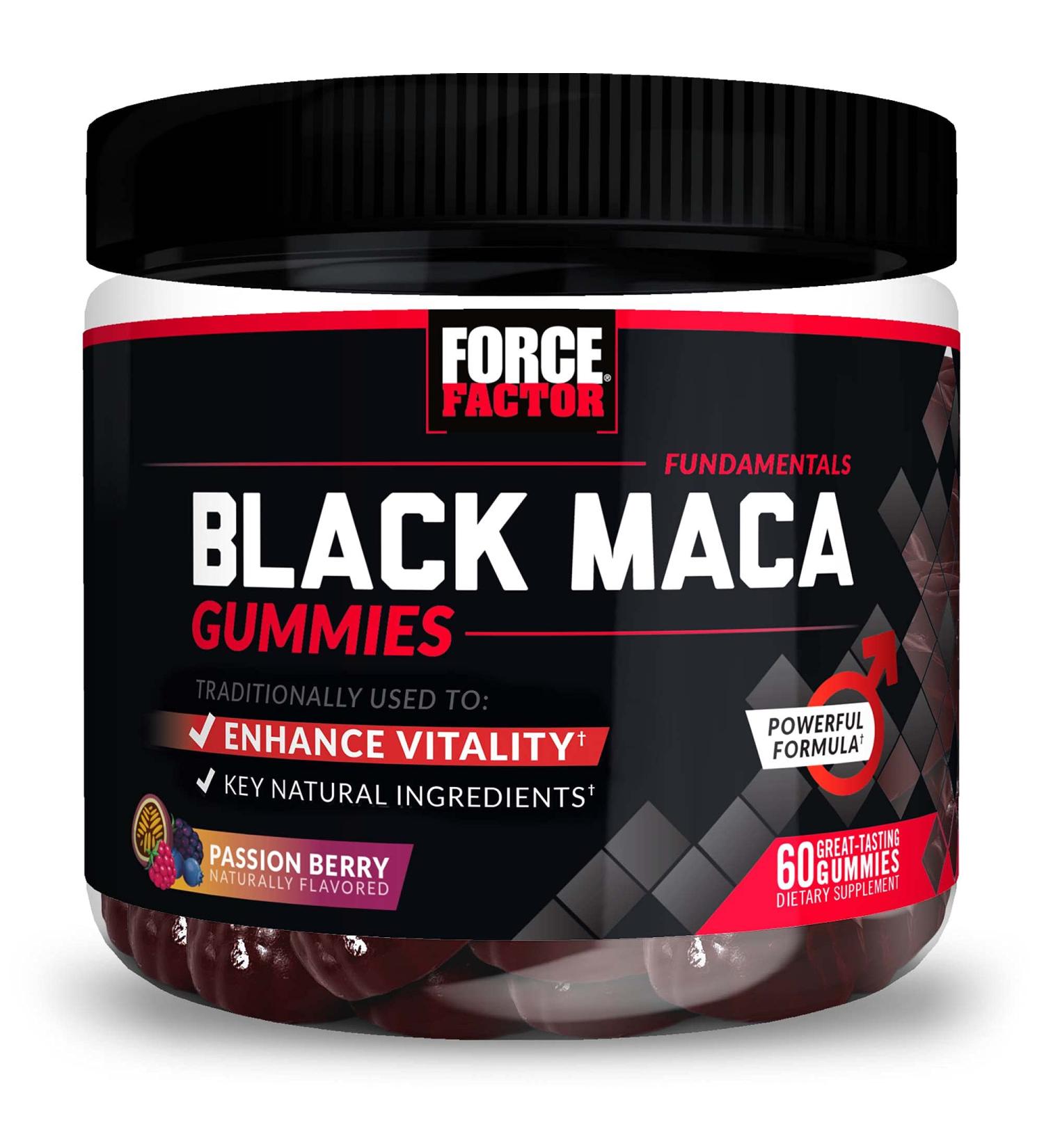 Force Factor Black Maca Gummies - Increase Energy & Strength with Black Maca Root, BioPerine for Absorption - Passion Berry Flavor - 60 Gummies - Buy Online on GoSupps.com