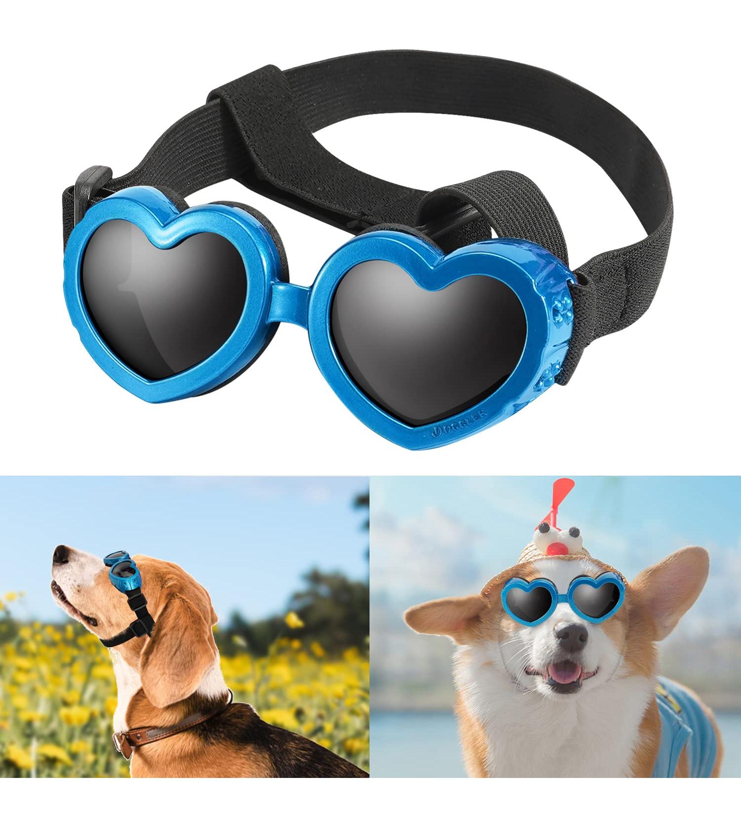 UV Protective Dog Sunglasses - Windproof Adjustable Heart Shape Waterproof for Small Dogs - Blue - Buy Online on GoSupps.com