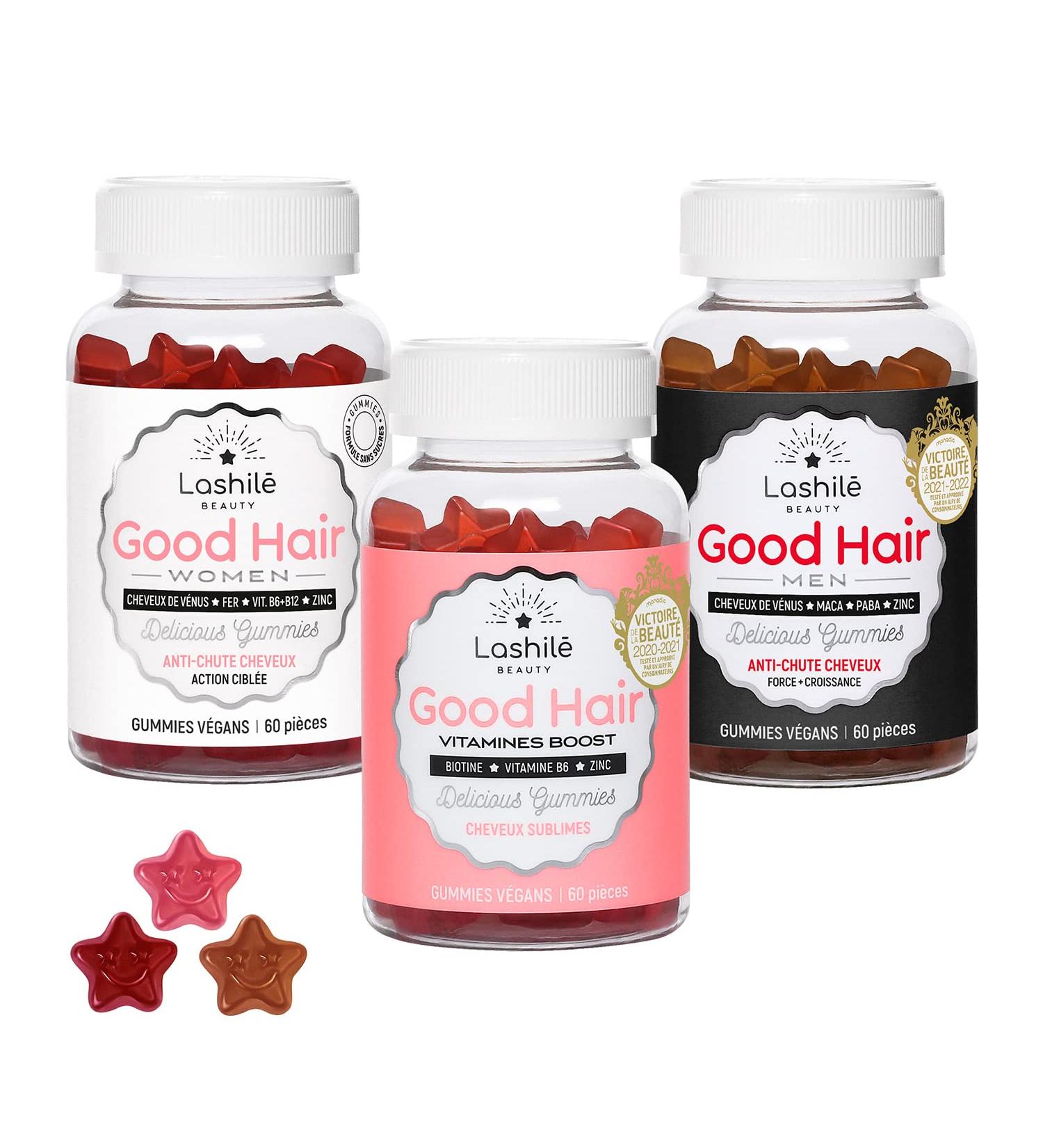 Lashil Beauty - Food Supplements - Hair Growth - Anti Hair Loss/Good Hair Men - Hair Treatment - 3 x 60 Gummies - Made in France - Biotin Vitamin B6 Zinc - Buy Online on GoSupps.com