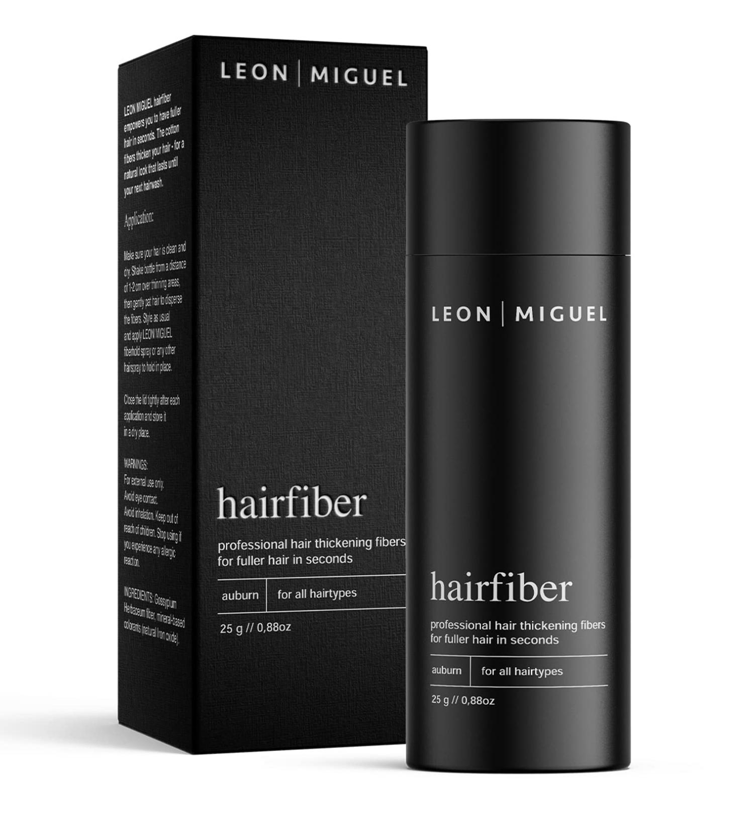 Leon Miguel Hair Fiber - Premium Hair Powder for Receding Hairlines & Hair Loss - 25g Red-Brown | Instant Volume & Coverage - Buy Online on GoSupps.com