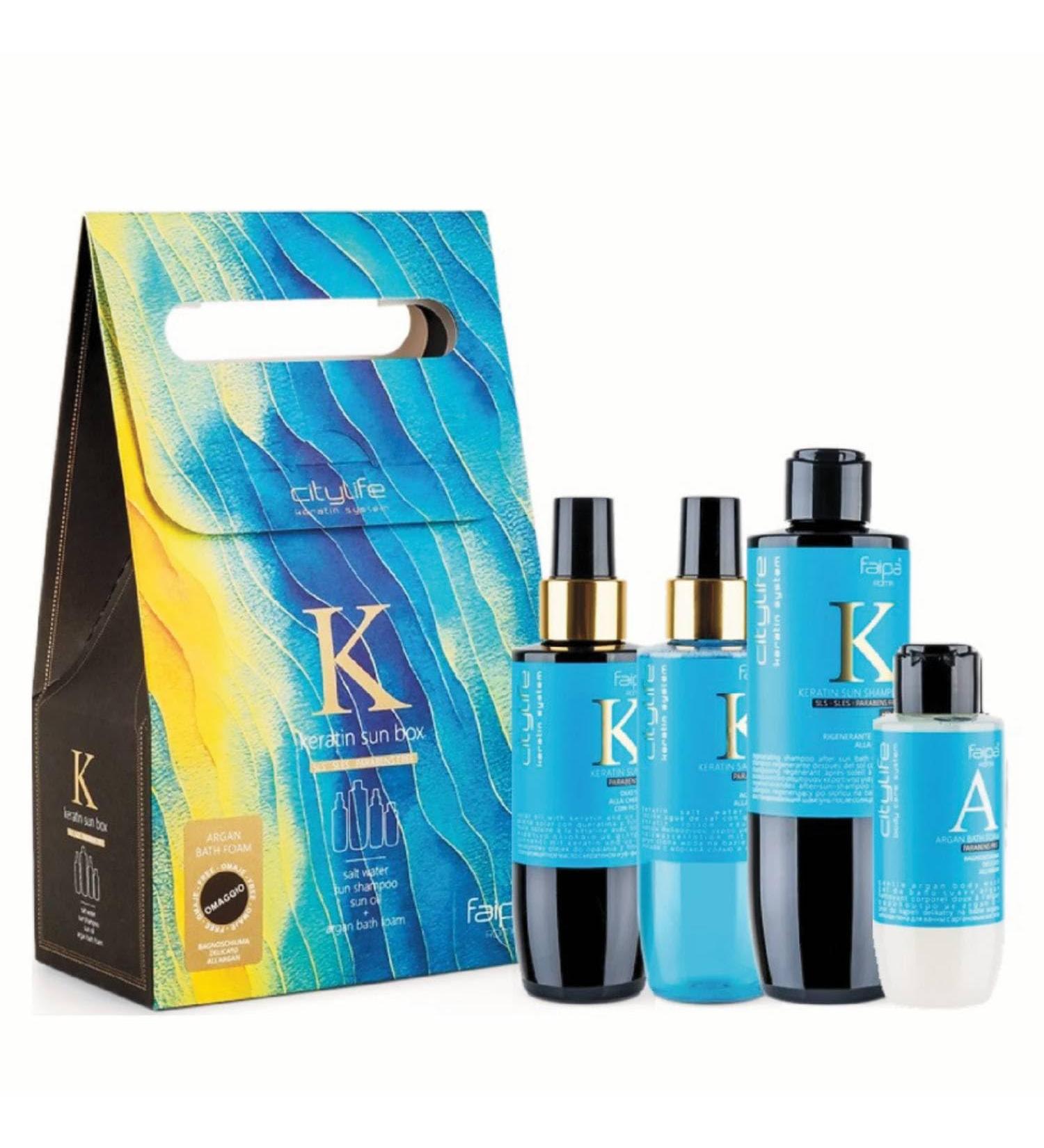 Faipa Citylife Keratin Sun Box With Sun Oil After Sun Regenerating Shampoo Salt Water Lotion In Homage Mild Soap Protect Your Hair In Summer From Salt And Sun - Buy Online on GoSupps.com