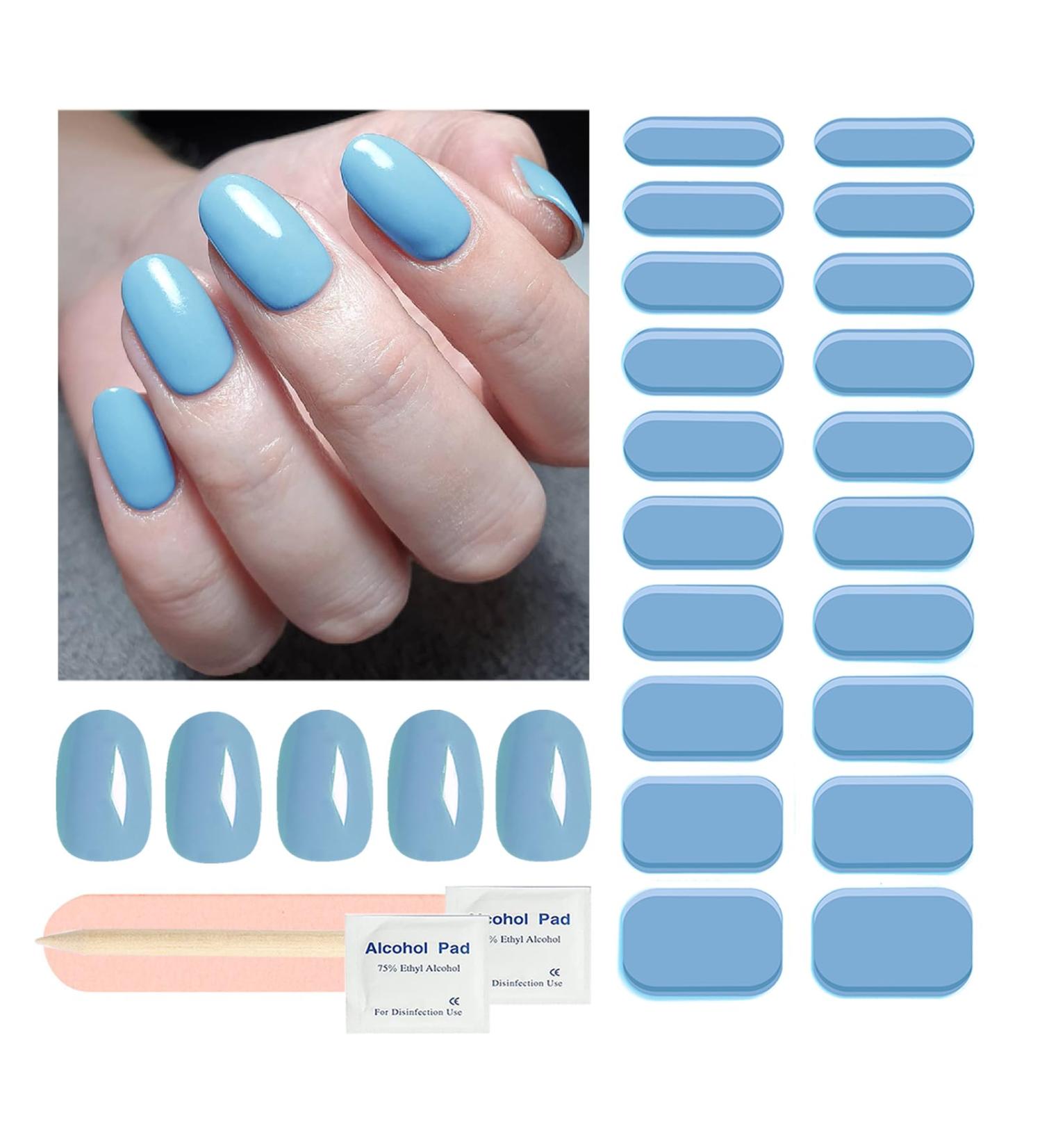 Wahrshei UV Gel Strips - Light Blue 20pcs Self-Adhesive Nail Foil & Gel Stickers | Trendy Gel Polish Wraps for Nails - Buy Online on GoSupps.com