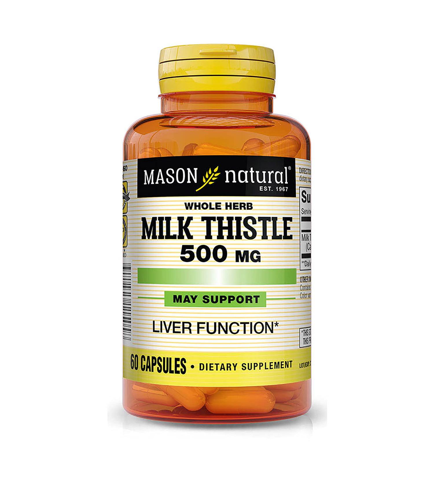 Mason Natural Whole Herb Milk Thistle 500 mg - 60 Capsules for Liver Health - Buy Online on GoSupps.com