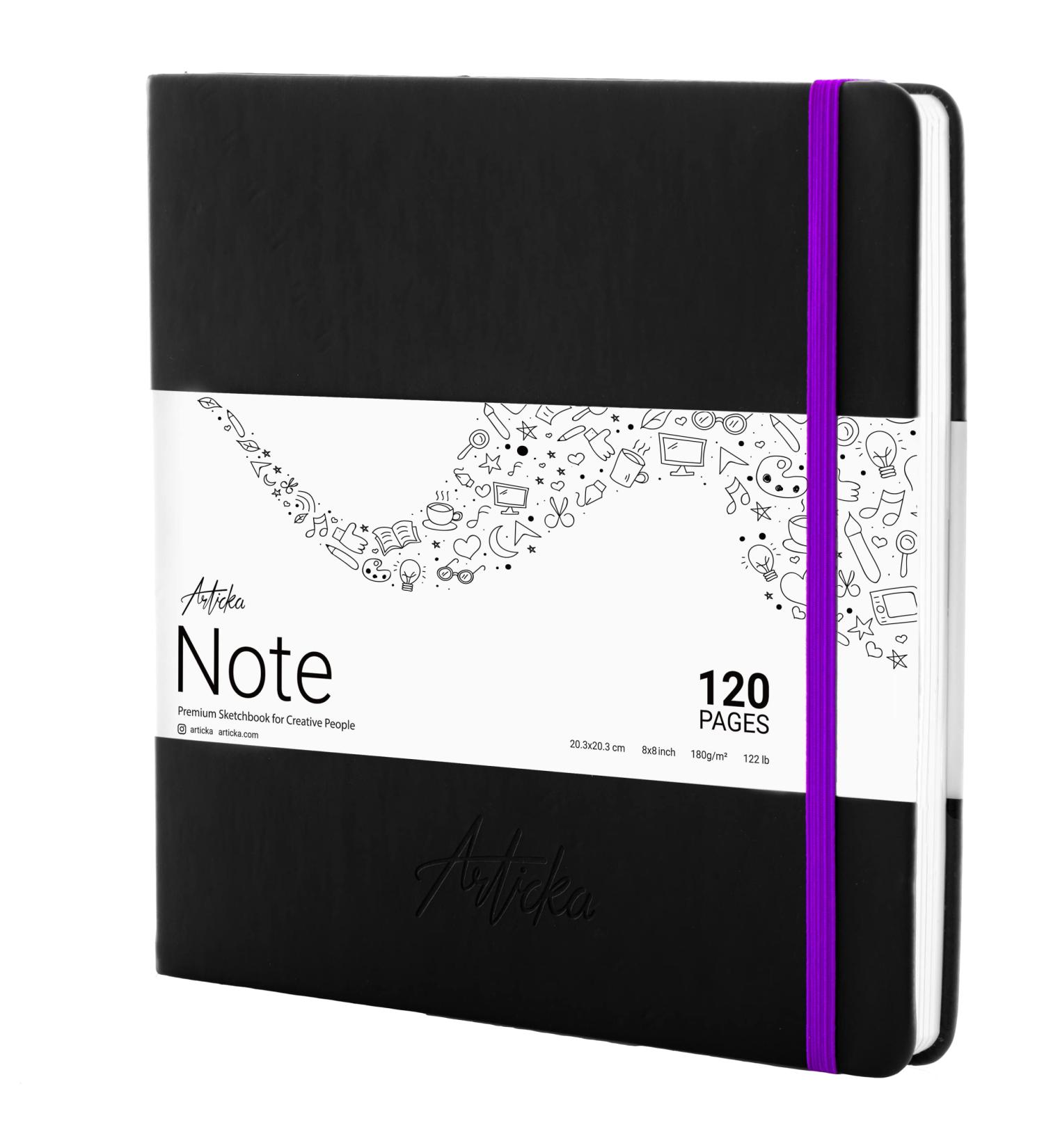 Articka Note 8x8 Hardcover Sketchbook | 120 Pages, 180GSM Paper, Ideal for Pencils & Charcoal | Square Hardbound Art Journal with Elastic Closure (Black) - Buy Online on GoSupps.com