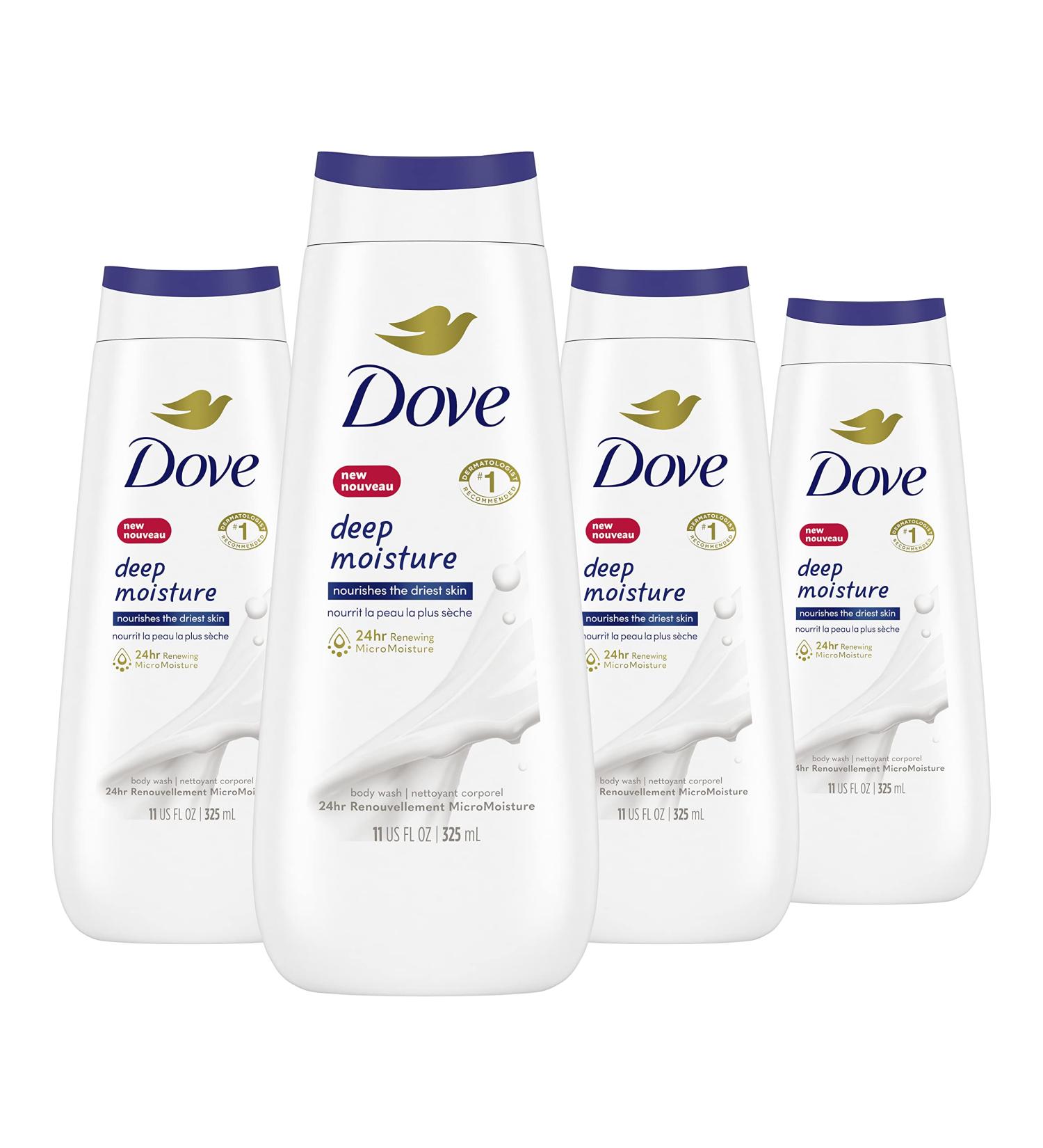Dove Deep Moisture Body Wash for nourishing the driest skin gentle body cleanser deeply moisturizes the skin 325 ML Pack of 4 Deep Moisture 325 ml (Pack of 4) - Buy Online on GoSupps.com