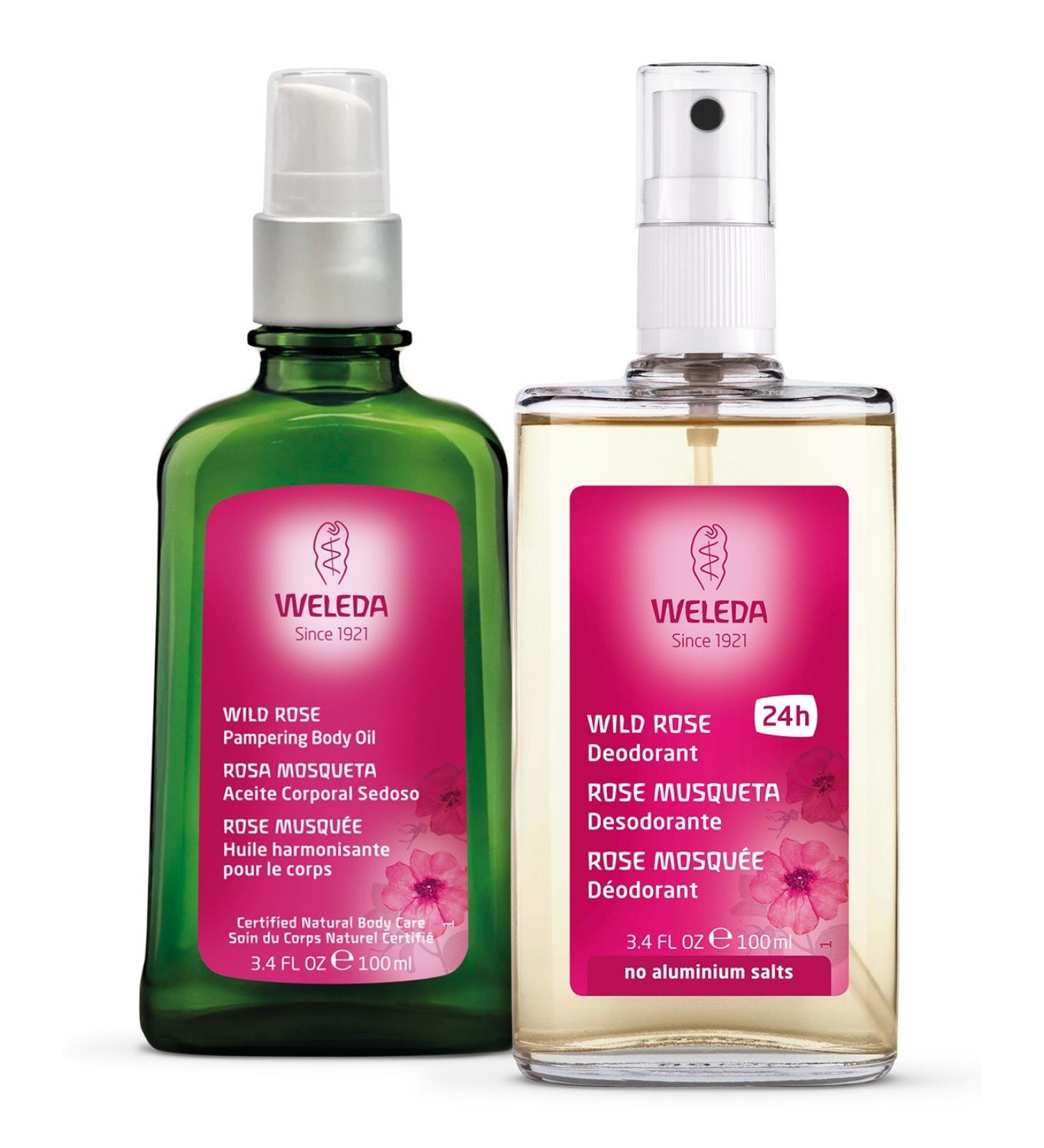 Weleda Wild Rose Body Oil & Deodorant Duo - 3.4 oz | Plant-Based Skin Care Set for International Shipping - Buy Online on GoSupps.com