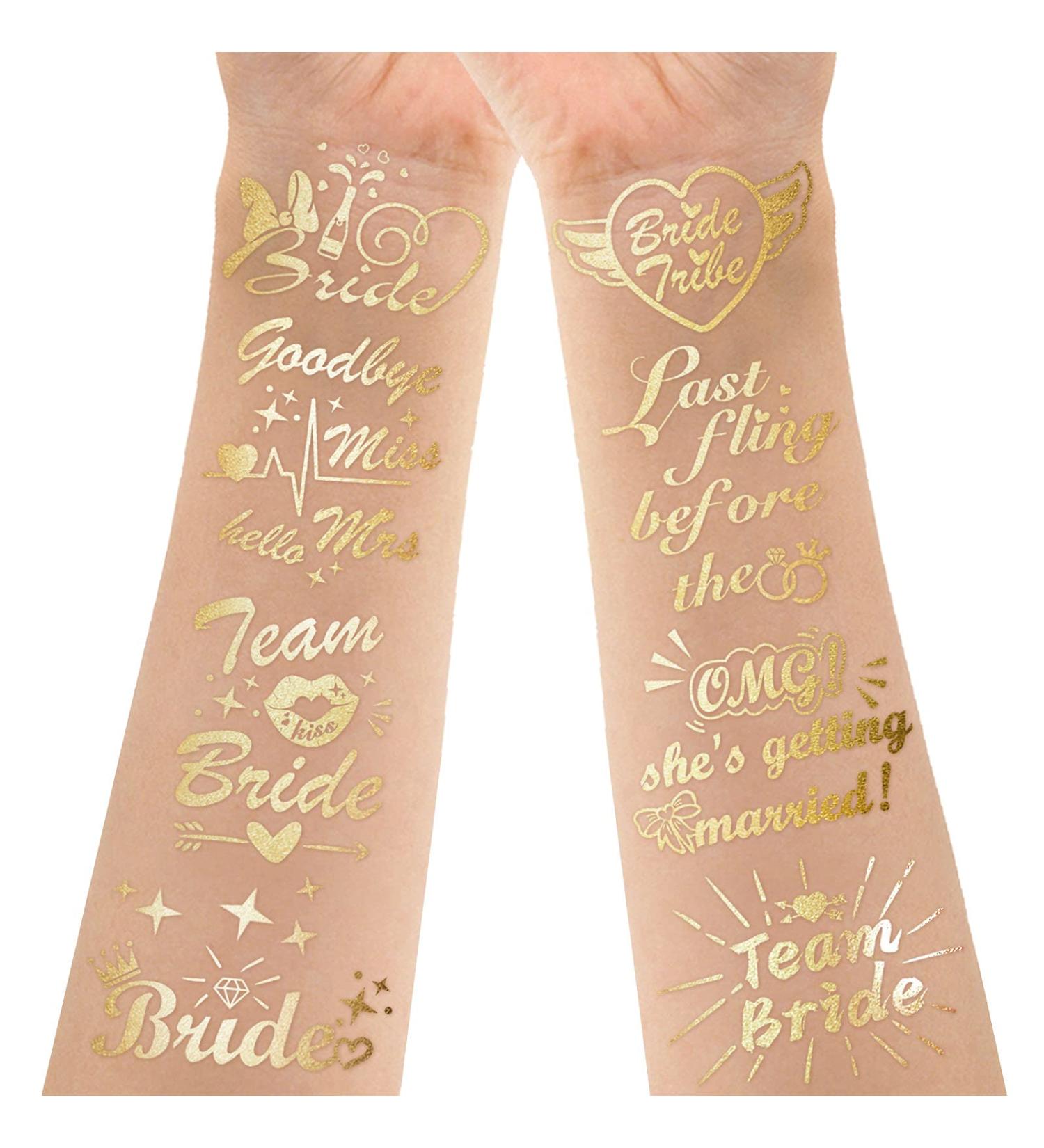 Bride Tribe Metallic Tattoo Set - 27 Temporary Tattoos for Bachelorette Party & Bridal Shower - Buy Online on GoSupps.com