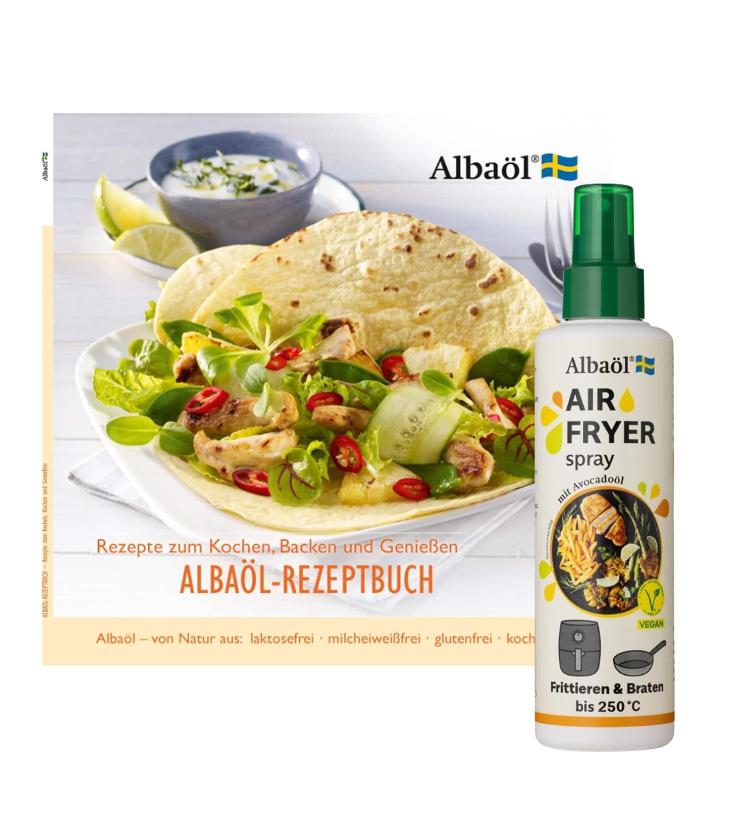 Alba l Recipe Book & Air Fry Spray 190ml | Cooking Baking & Air Frying Up to 250 C - Buy Online on GoSupps.com