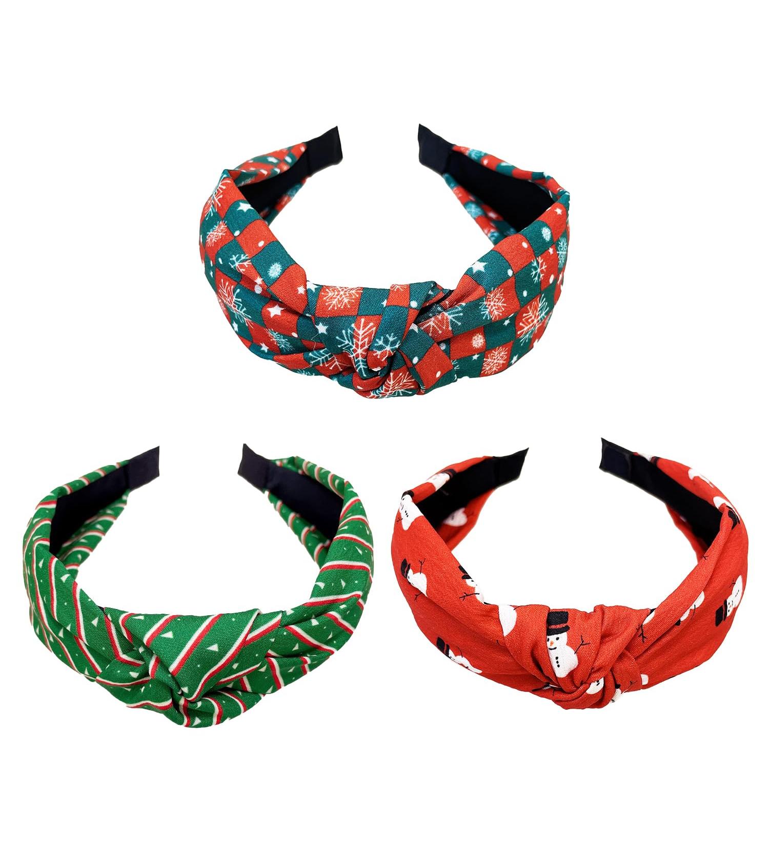 Miaija 3Pieces Christmas Knotted Headbands Red Green Snowflake and Snowman Makeup Headband Elastic Hair Hoop Party Supplies for Women Girls Xmas Hair Accessories - Buy Online on GoSupps.com