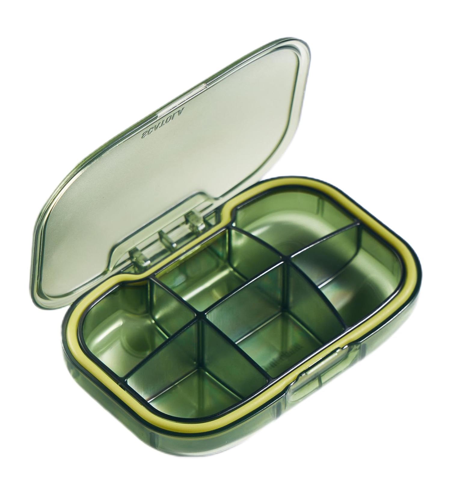 Sukuos 6 Compartments Travel Pill Organizer | Portable Daily Pill Box for Vitamins & Supplements | Easy Open Small Medicine Case - Green - Buy Online on GoSupps.com