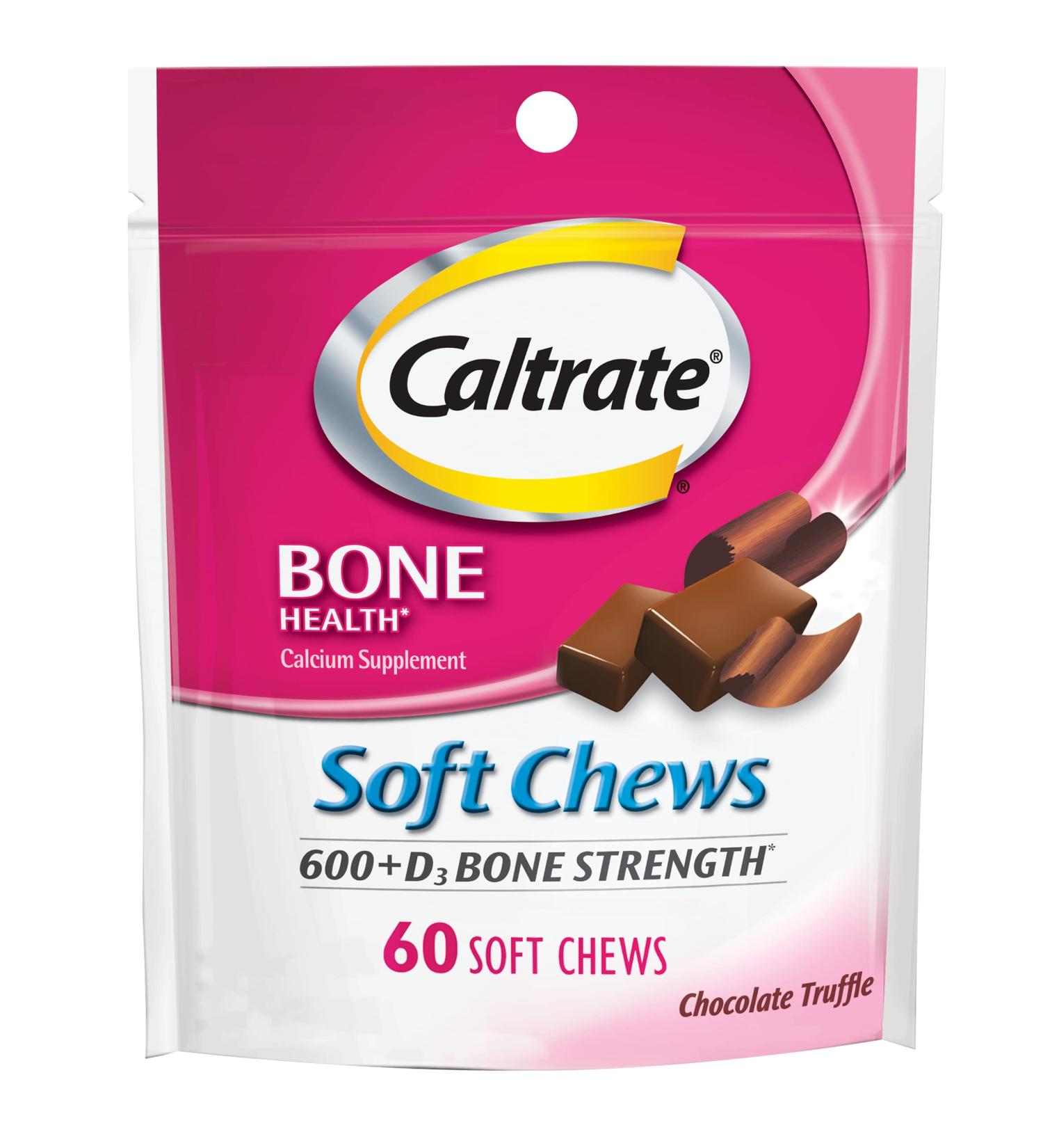 Caltrate Soft Chews 600 Plus D3 Chocolate Truffle - 60 Count | Calcium Vitamin D Supplement - Buy Online on GoSupps.com