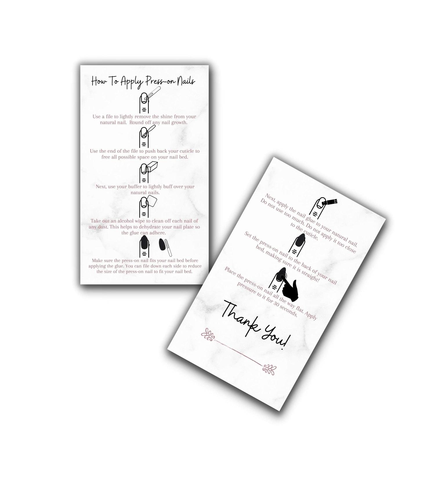 Press-On Nail Application Cards | 50 Pack | DIY Nail Kit Instructions | Marble & Rose Gold Design - Buy Online on GoSupps.com
