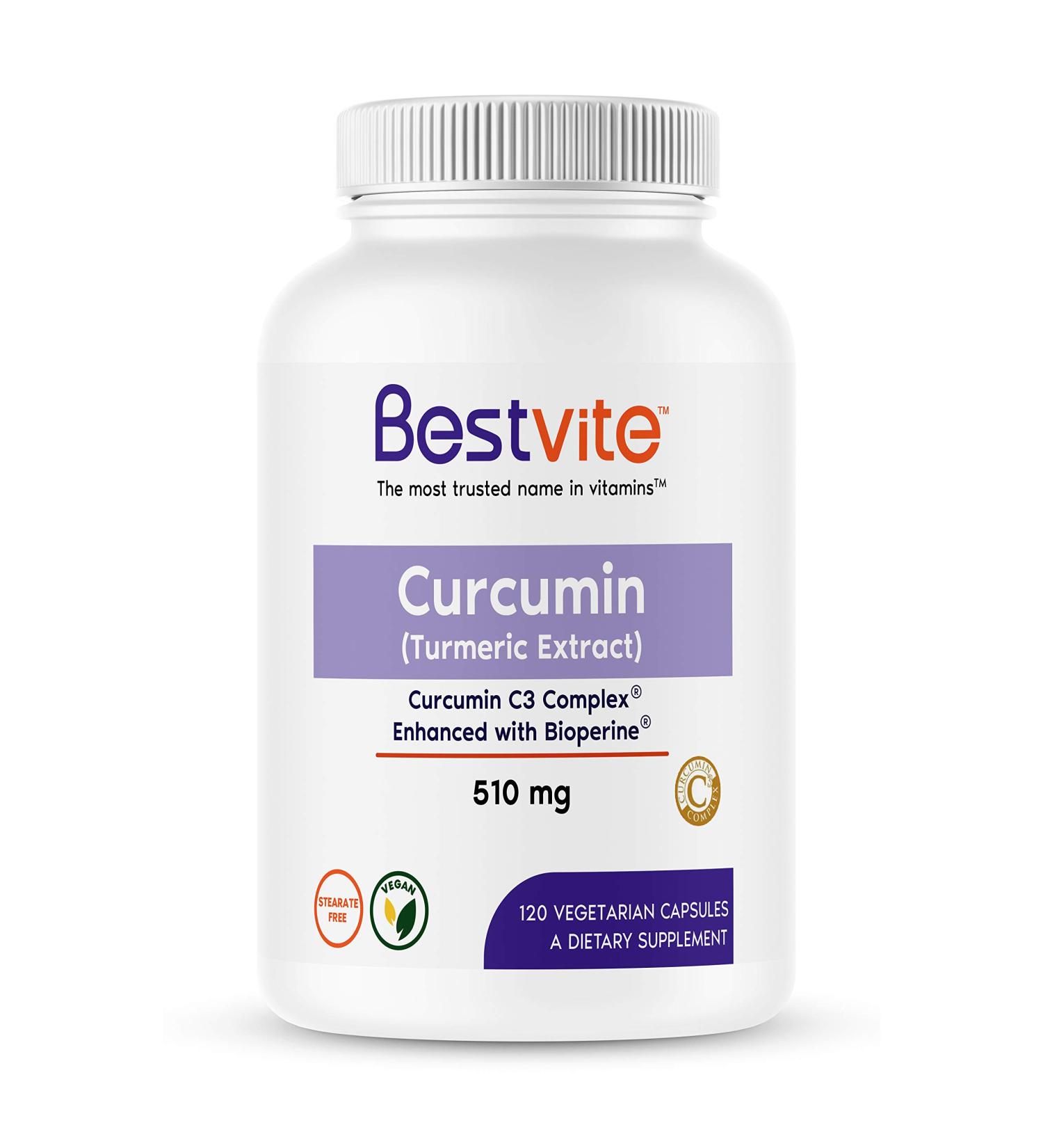 Bestvite Curcumin 510mg (Turmeric) - 120 Vegetarian Capsules with Curcumin C3 Complex & Bioperine - 95% Curcuminoids - Vegan & Non-GMO - Gluten Free - Buy Online on GoSupps.com