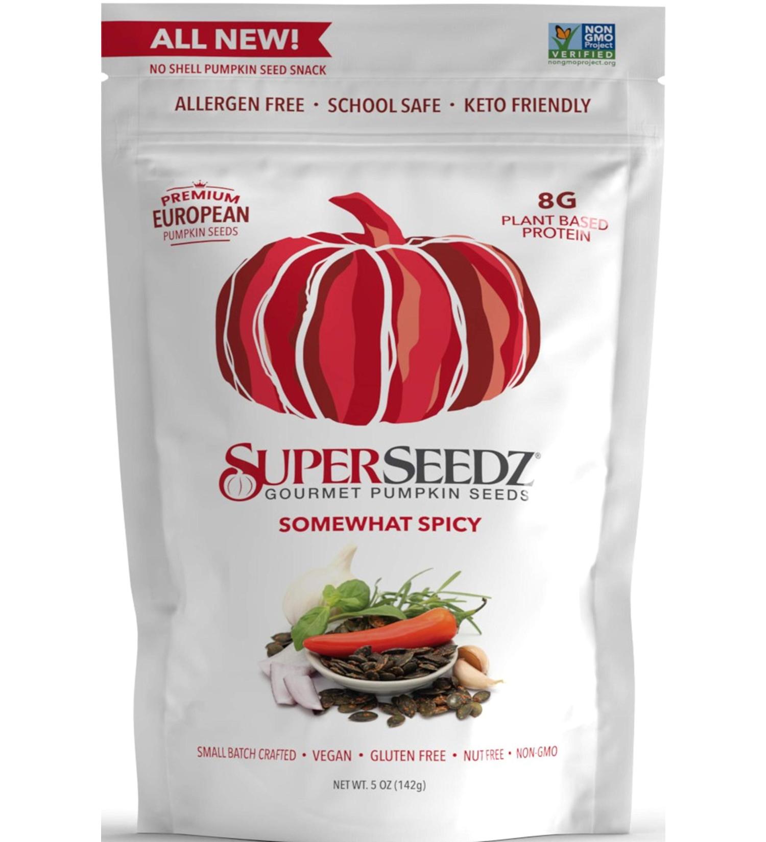 Superseedz Somewhat Spicy Pumpkin Seeds | Whole 30, Paleo, Vegan & Keto Snacks | 8g Protein | Made in USA | Nut & Gluten Free | 5oz (Pack of 6) - Buy Online on GoSupps.com
