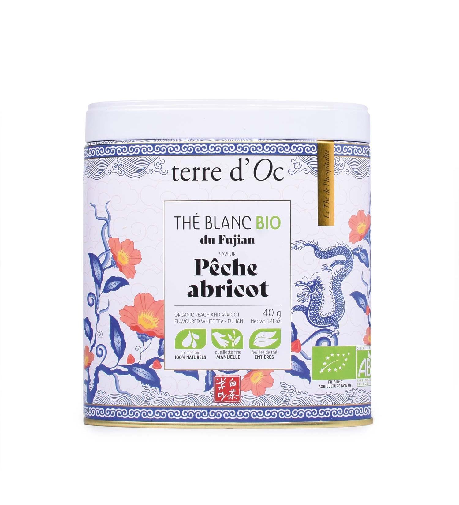 terre d'Oc - Organic White Tea from Fujian - Apricot Peach Flavor - Metal Box - Loose Tea - Gift Idea - 40g - Buy Online on GoSupps.com