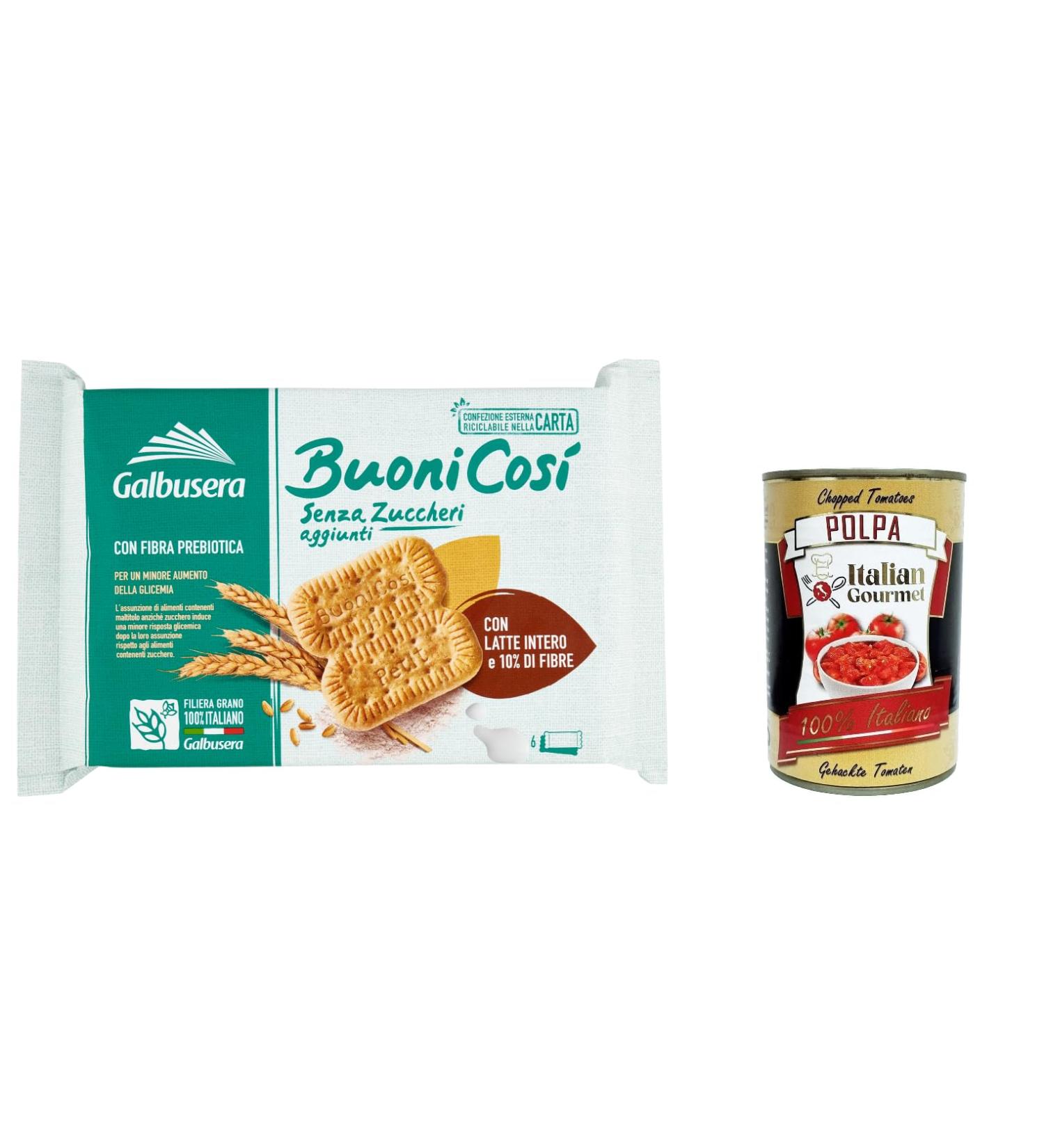  Italian Gourmet E.R. Galbusera BuoniCos Cookies without Whole Milk Sugar and 10% Fibre 300 g + Italian Gourmet Polpa 400 g Set of 6 - Buy Online on GoSupps.com