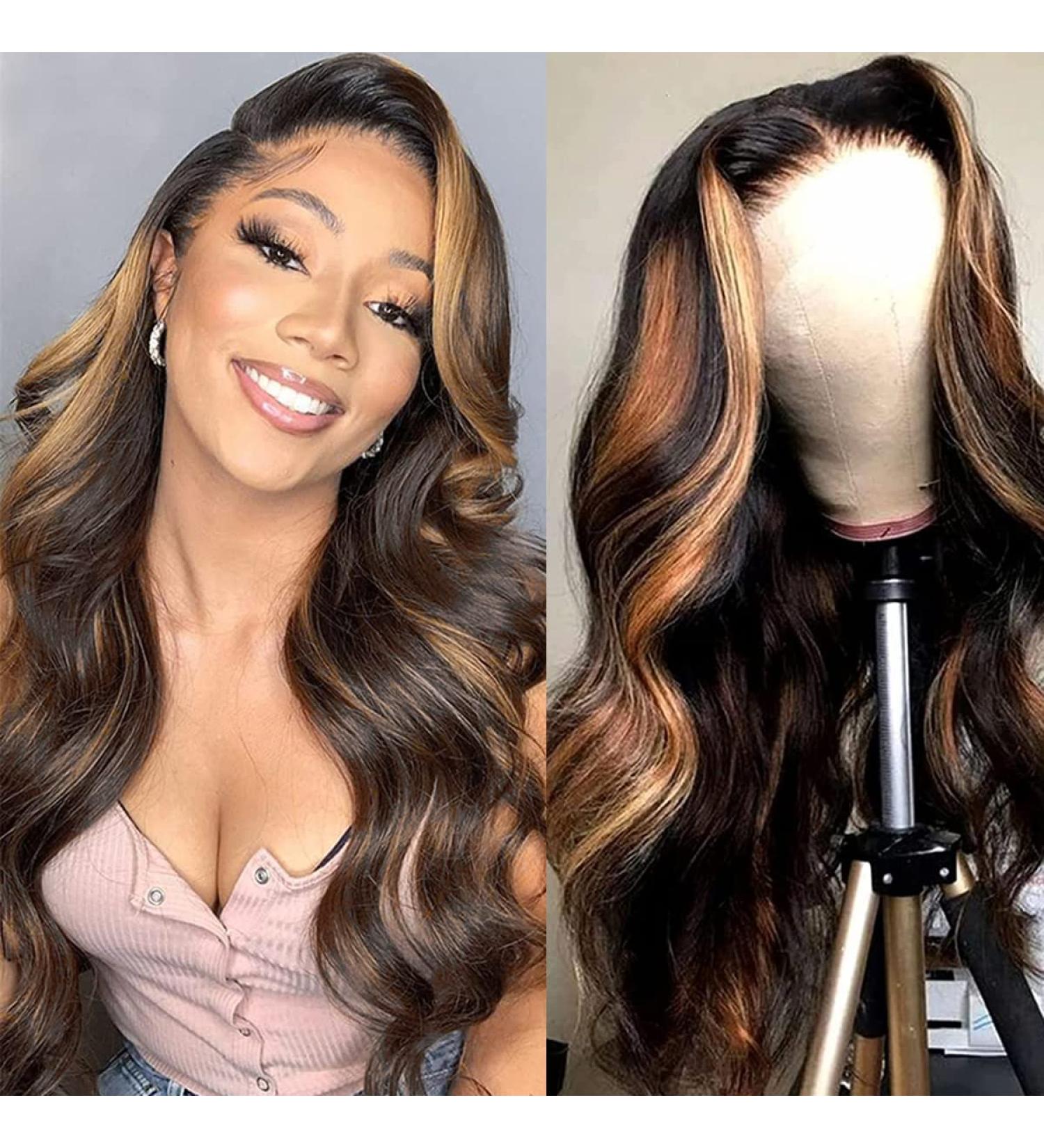 Haha Highlight Ombre Lace Front Wig 4x4 Human Hair Body Wave 22 Inch - Honey Blonde Highlights - 150% Density - Buy Online on GoSupps.com