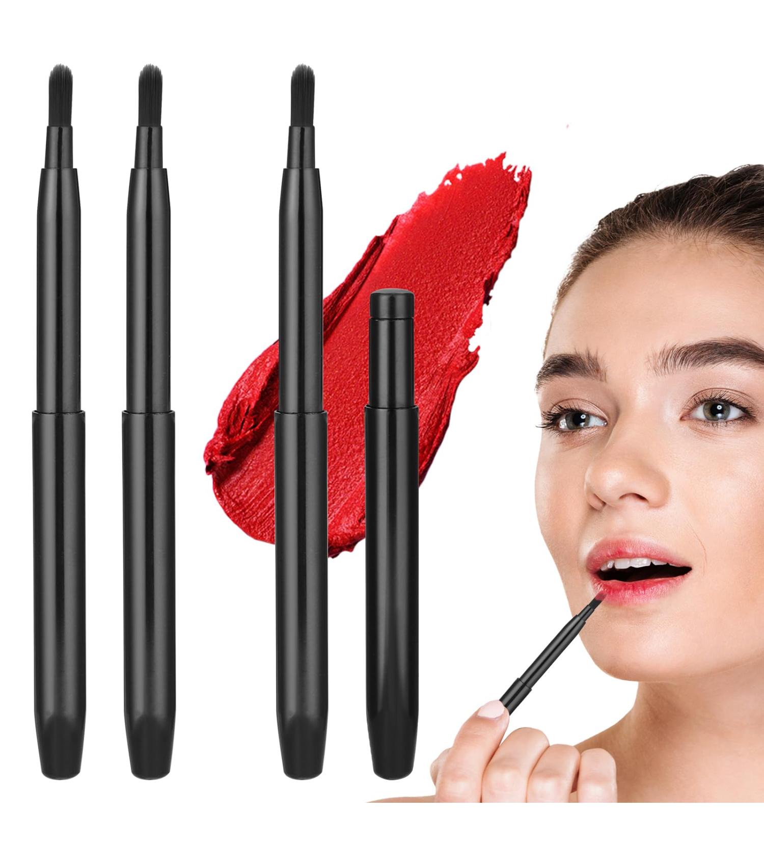 Retractable Lip Brushes 4 Pack Portable Lip Liner Brush Professional Lpstick Brush Retractable Lip Balm Applicator Flat Lipstick Makeup Brush with Cap Makeup Tools for Women - Buy Online on GoSupps.com