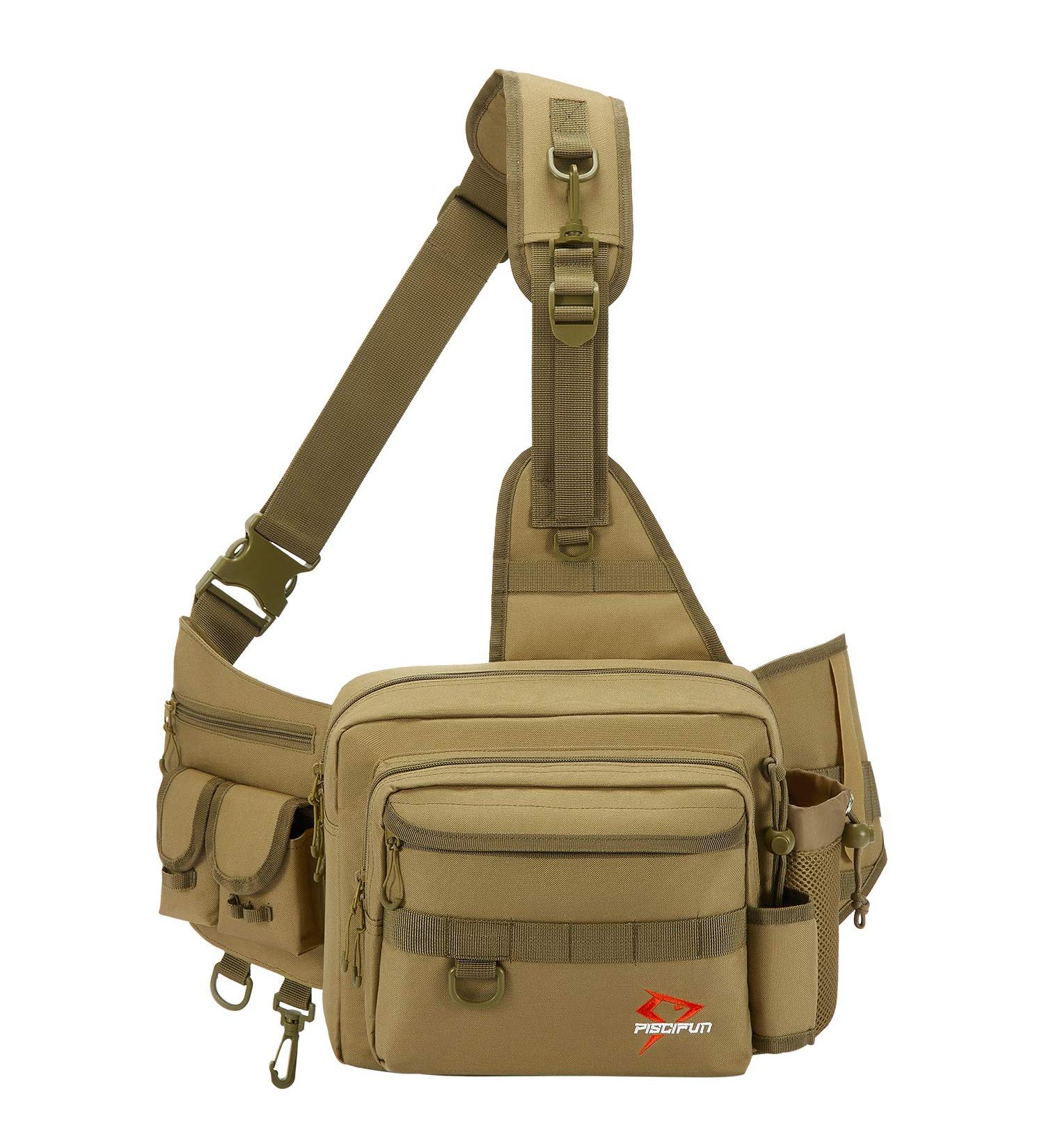 Piscifun Fishing Tackle Bag with Rod Holder | Water-Resistant Sling Pack in Black, Khaki, Tree Camo, Green Camo - Buy Online on GoSupps.com