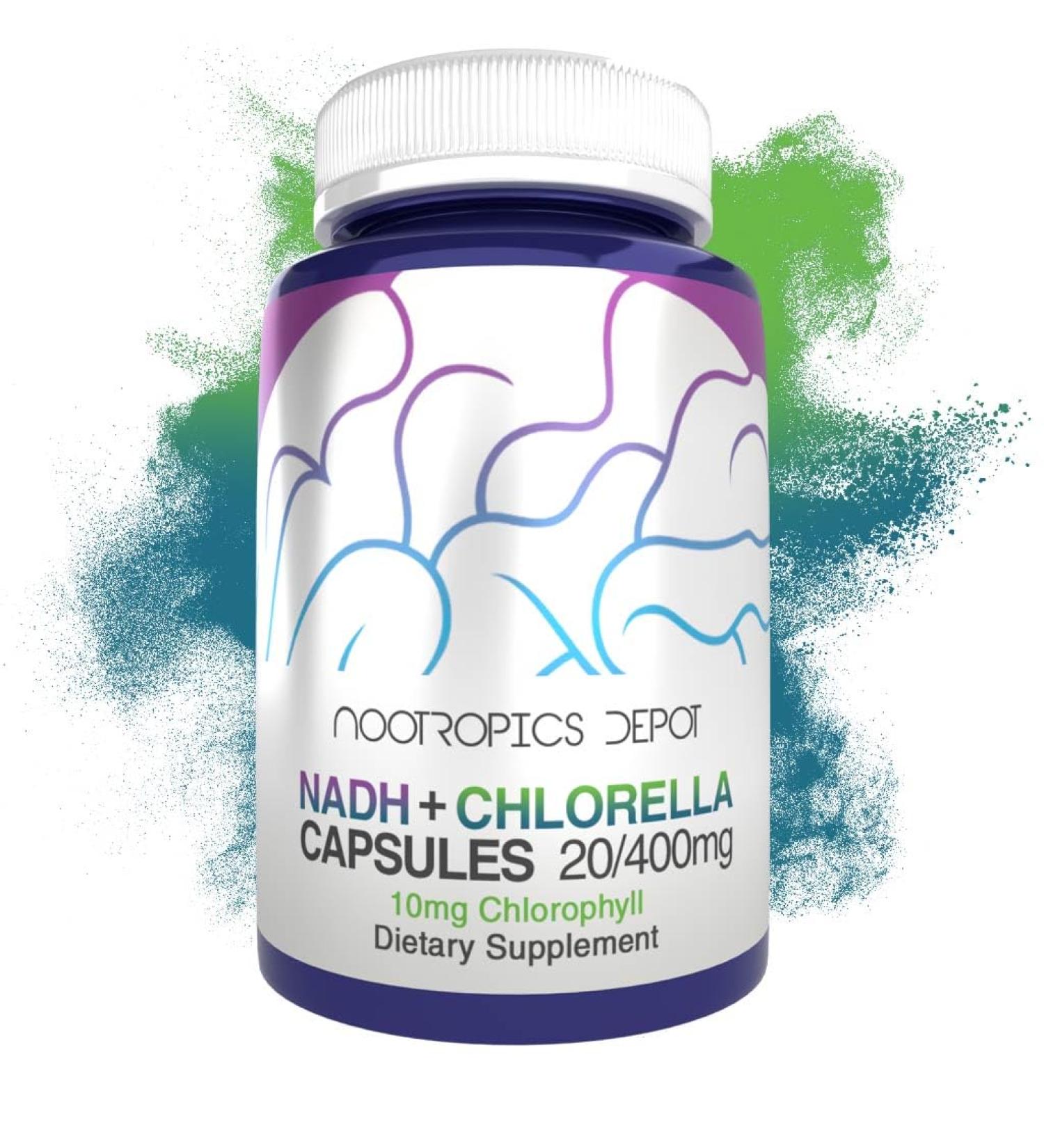 Nootropics Depot NADH + Chlorophyll 10mg Capsules | Nicotinamide Adenine Dinucleotide 20mg | Chlorella vulgaris (Broken Cell) 400mg |Energy Alertness Mental Clarity & Healthy Aging 90 Count 90 Count (Pack of 1) - Buy Online on GoSupps.com