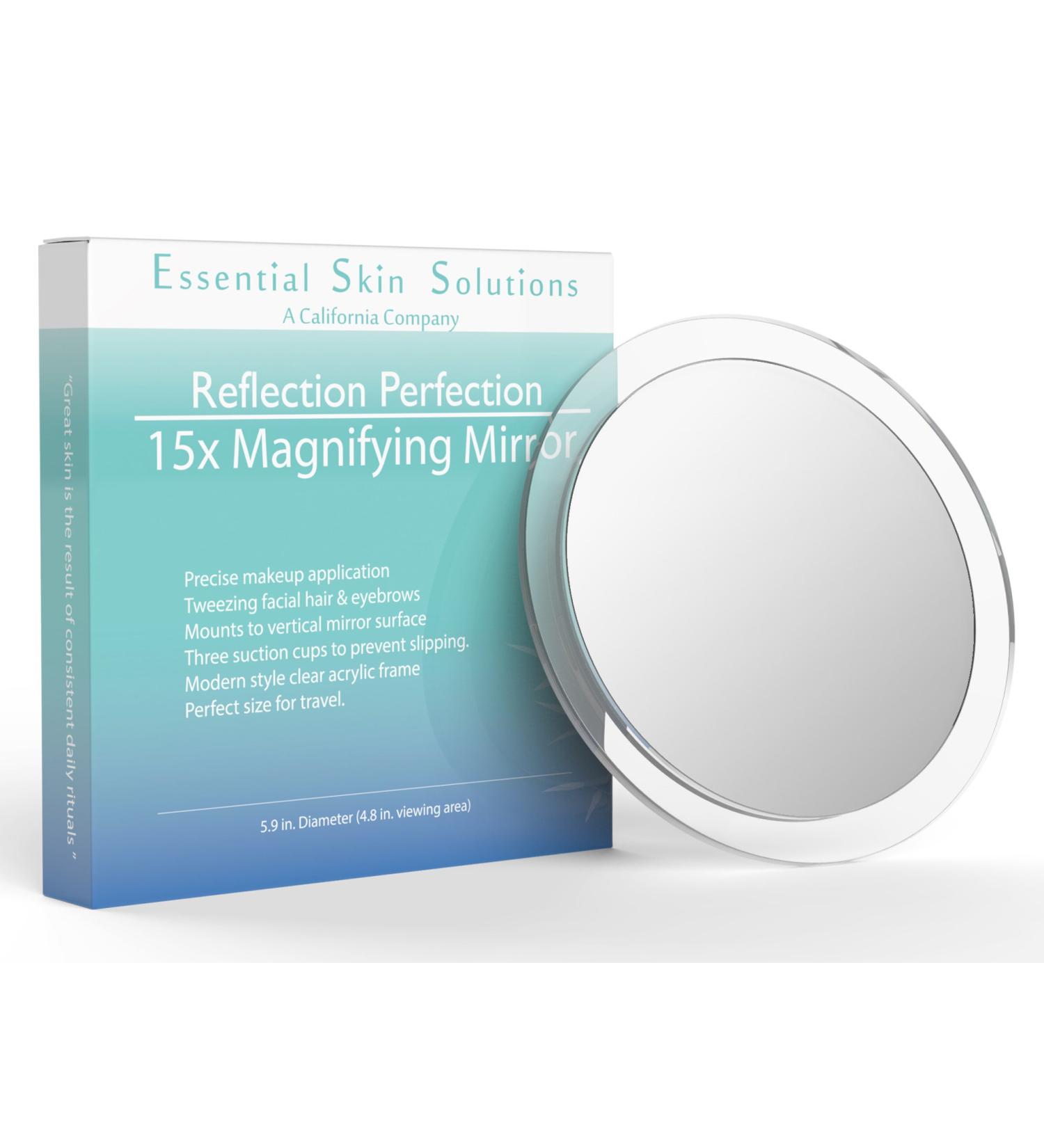 6 Inch Round 15X Magnifying Mirror for Makeup, Tweezing, Blackhead & Blemish Removal | Three Suction Cups for Easy Mounting - Buy Online on GoSupps.com