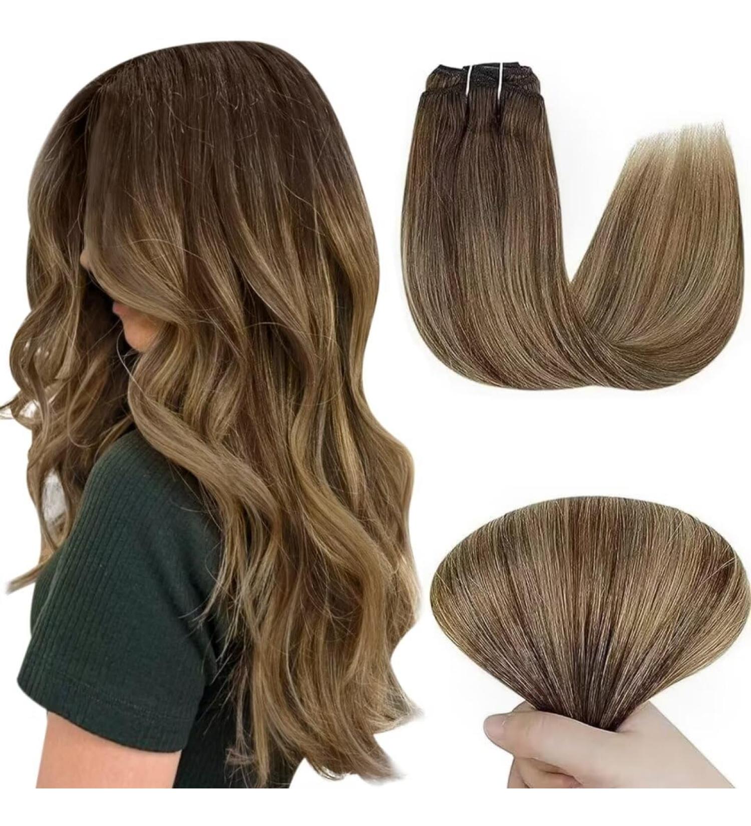 Easyouth Brown Balayage Clip in Hair Extensions | Ombre Real Human Hair 14 Inch 70g 5Pcs | Double Weft Balayage Brown to Blonde #4/27/4 - Buy Online on GoSupps.com