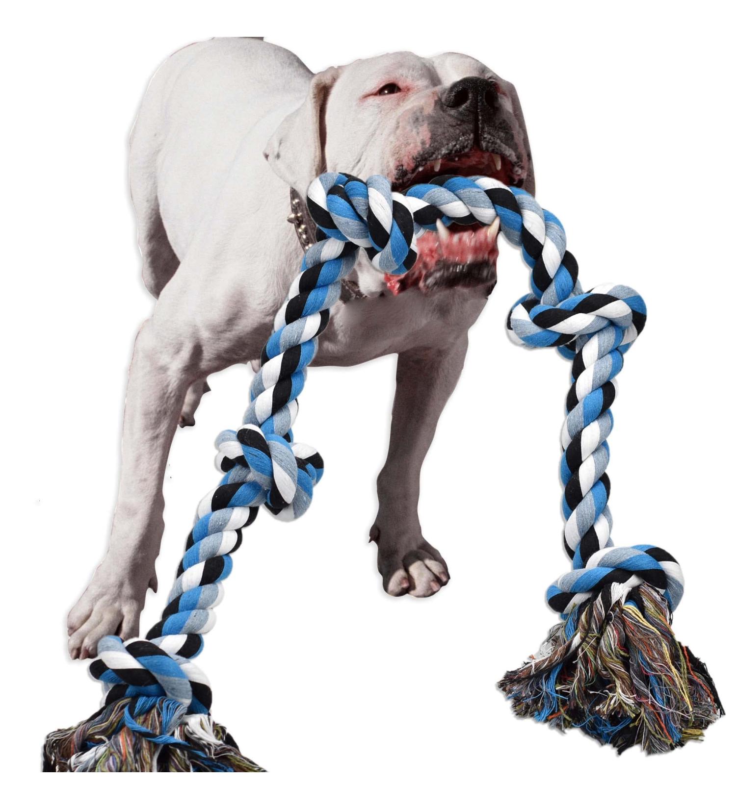 Sanheer Dog Rope Toys for Aggressive Chewers Tough Rope Chew Toys for Large and Medium Dog 3 Feet 5 Knots Indestructible Cotton Rope for Large Breed Dog Tug of War Dog Toy Teeth Cleaning (A) 1 PACK Extral Large Rope Toy - Buy Online on GoSupps.com