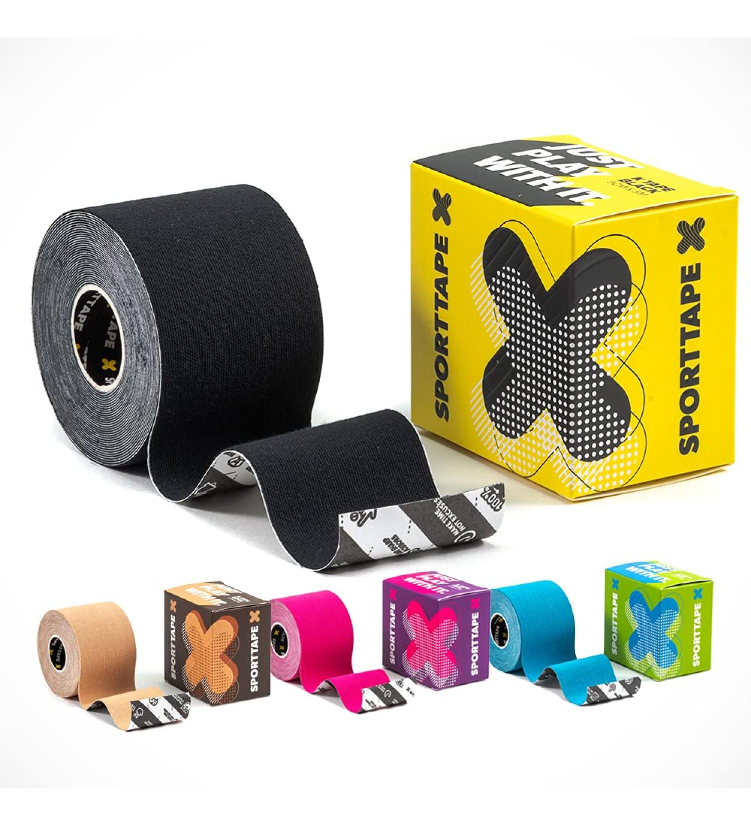 SPORTTAPE Kinesiology Sports Tape - 5m Roll - Black | Waterproof & Hypoallergenic Muscle Tape for Injuries | Shoulder, Knee, Ankle Support - Buy Online on GoSupps.com