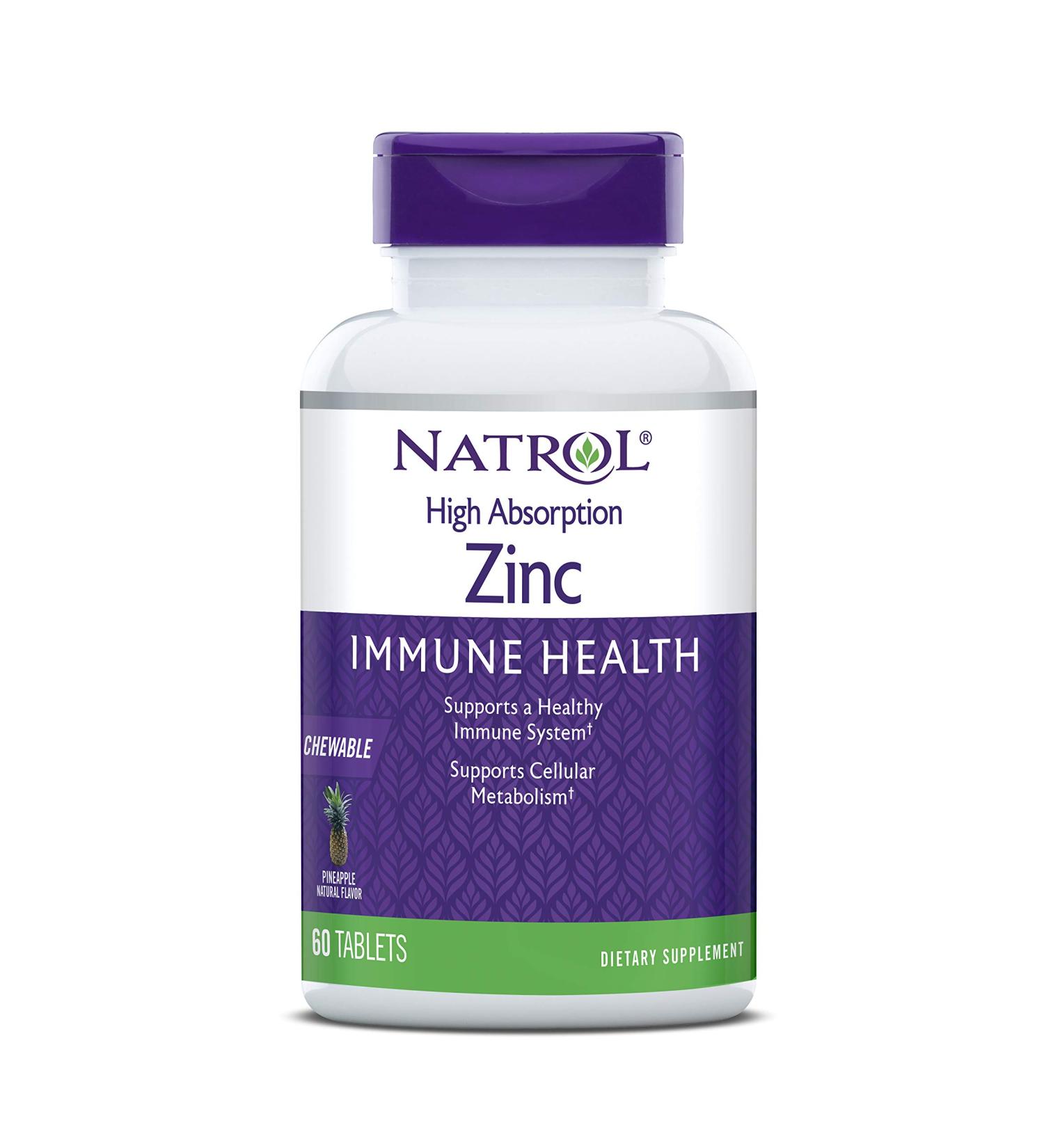 Natrol High Absorption Zinc - Natural Pineapple Flavor, 60 Tablets | Immune Support & Wellness - Buy Online on GoSupps.com