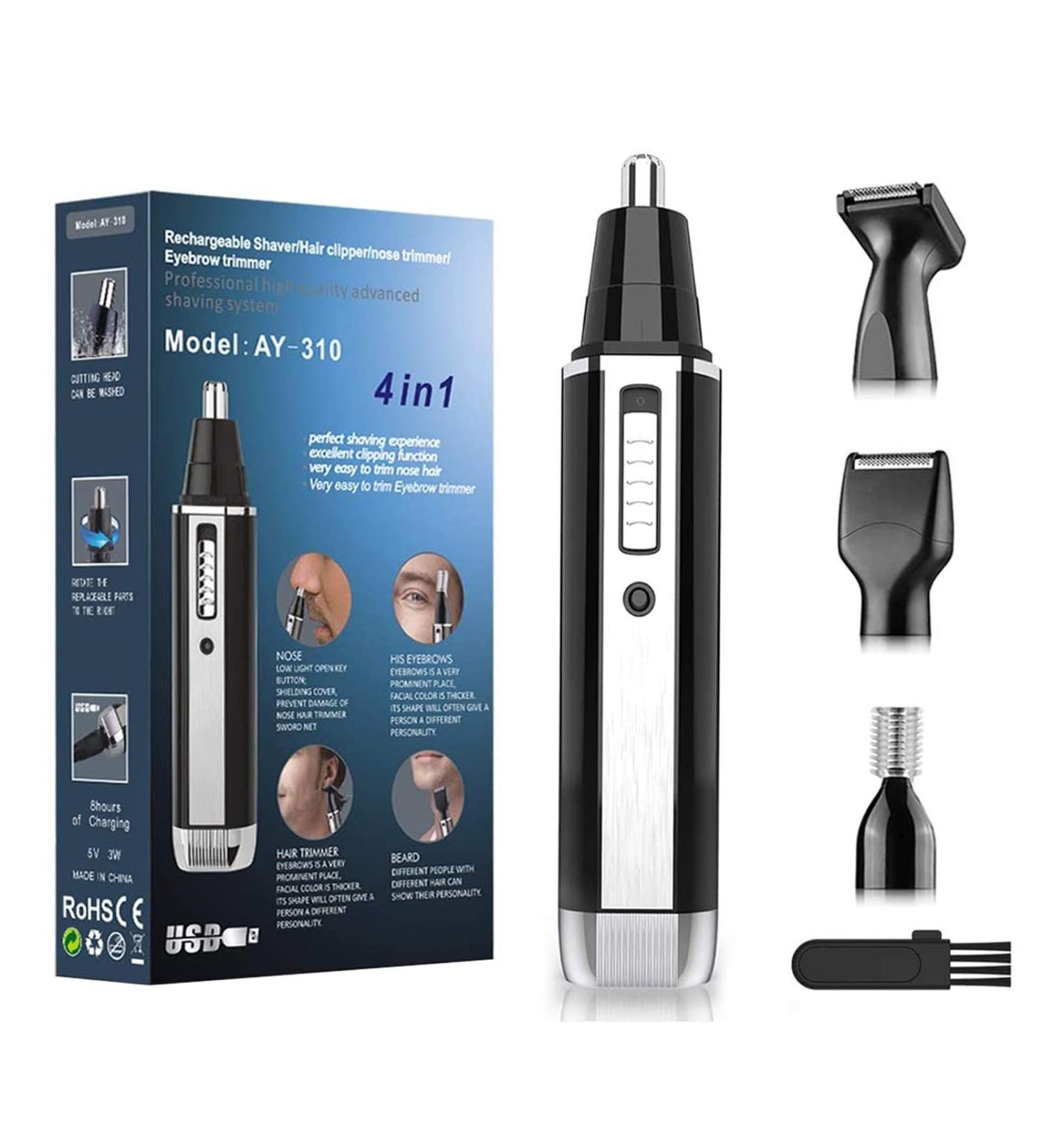 USB Rechargeable 4 in 1 Nose and Ear Hair Trimmer - Painless Dual Edge Blades for Men and Women - Water Resistant - Easy Cleansing - Buy Online on GoSupps.com