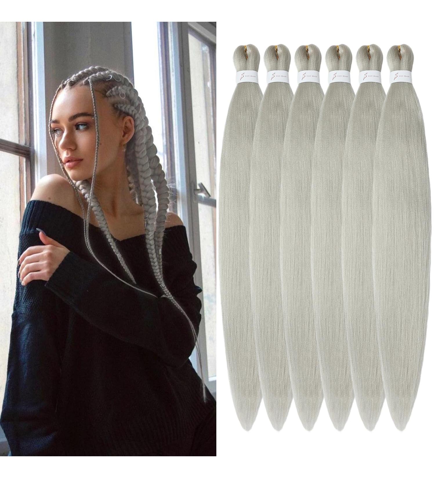 Easy Braid Pre-Stretched Braiding Hair - 32 Inch 6 Packs in Ginger & Silver - Yaki Texture Synthetic Extensions for Box Braids & Crochet Hair - Buy Online on GoSupps.com