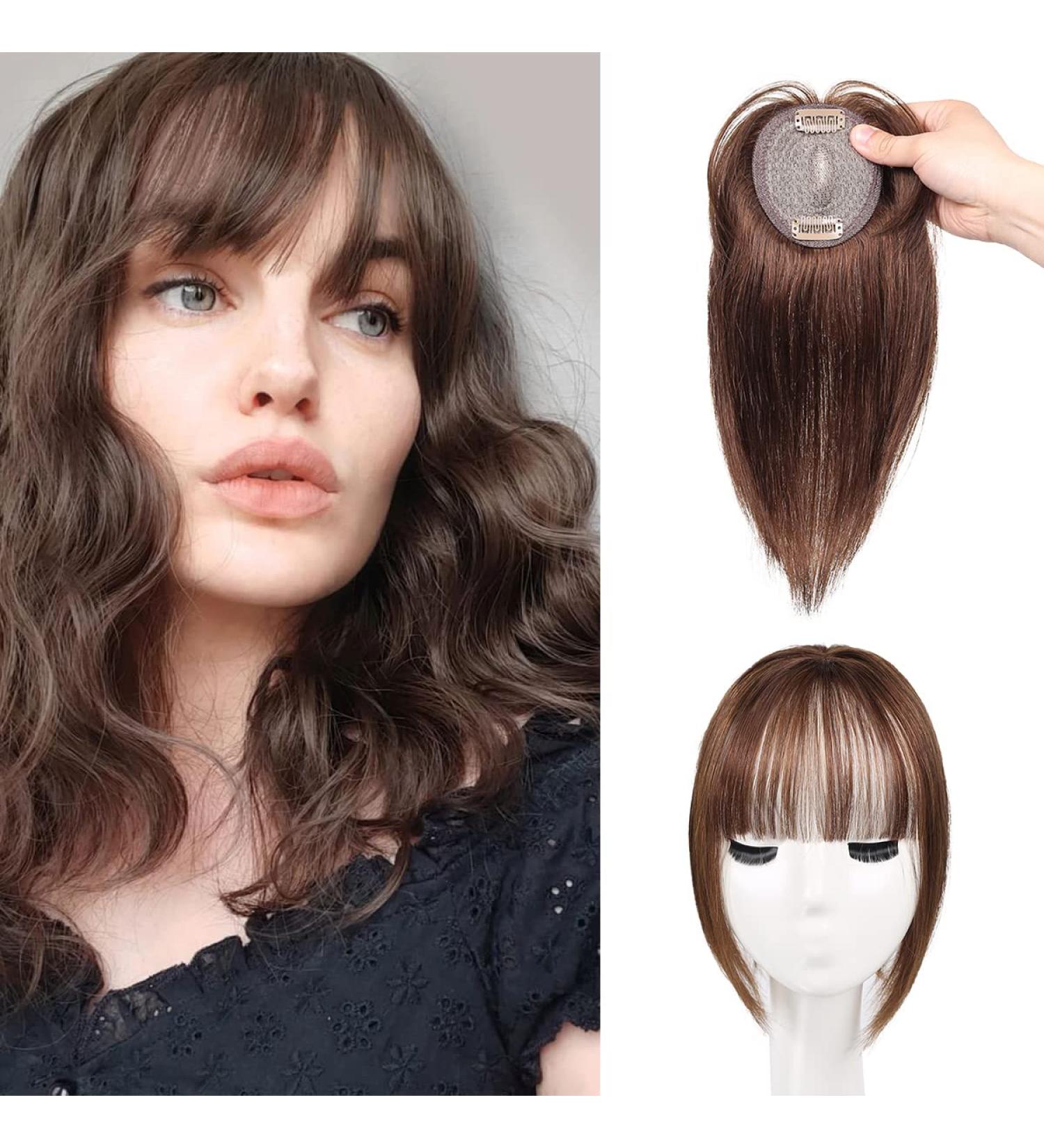 TBOAD 100% Real Human Hair Toppers with Bangs | 12 Dark Brown Remy Hair Extensions for Thinning Hair | Clip in Bangs Wiglets Hair Piece - Buy Online on GoSupps.com