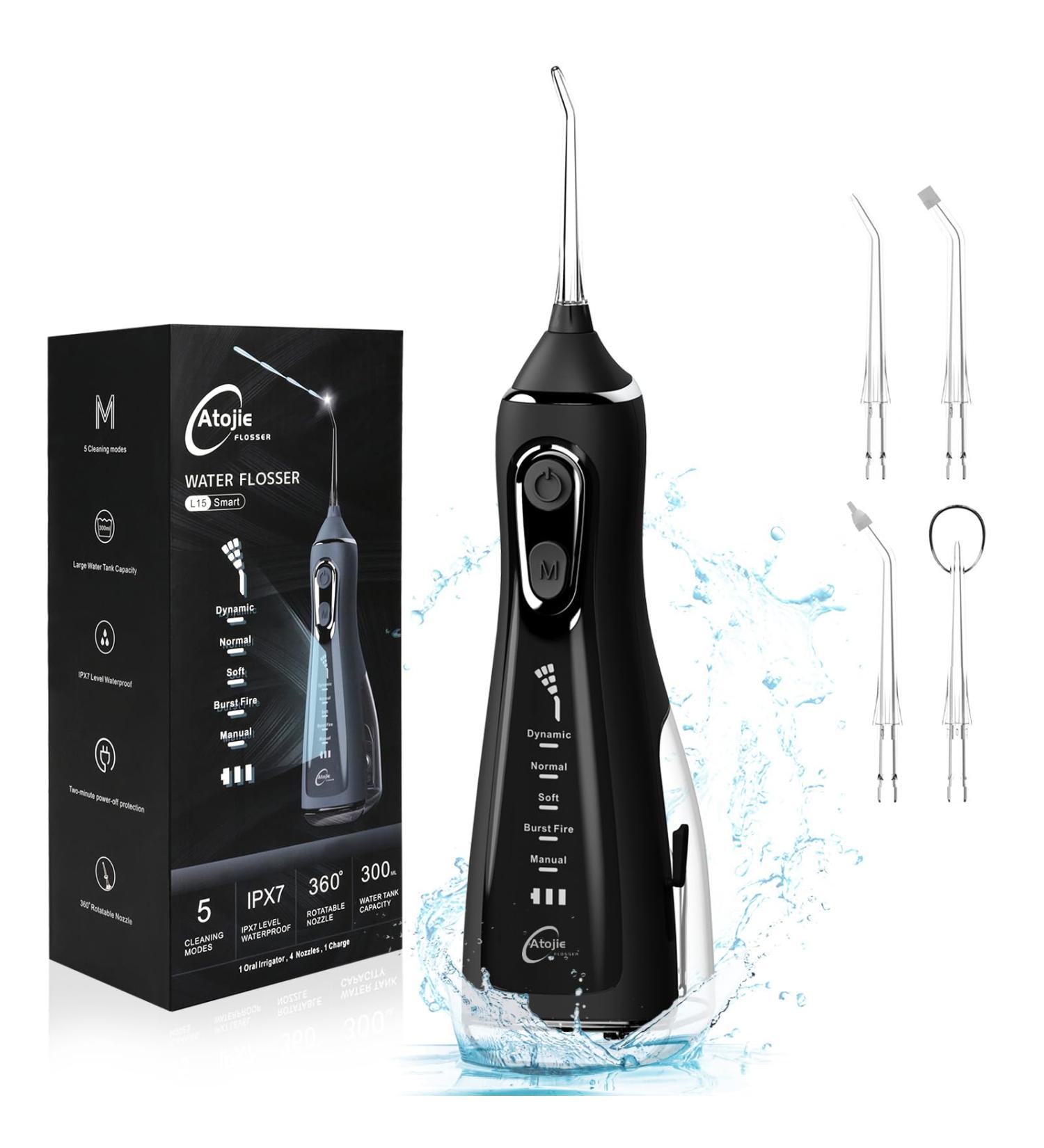 Buy Atojie Cordless Water Flosser - 5 Modes Portable Dental Oral Irrigator 300ML Rechargeable & IPX7 Waterproof for Home & Travel - Buy Online on GoSupps.com