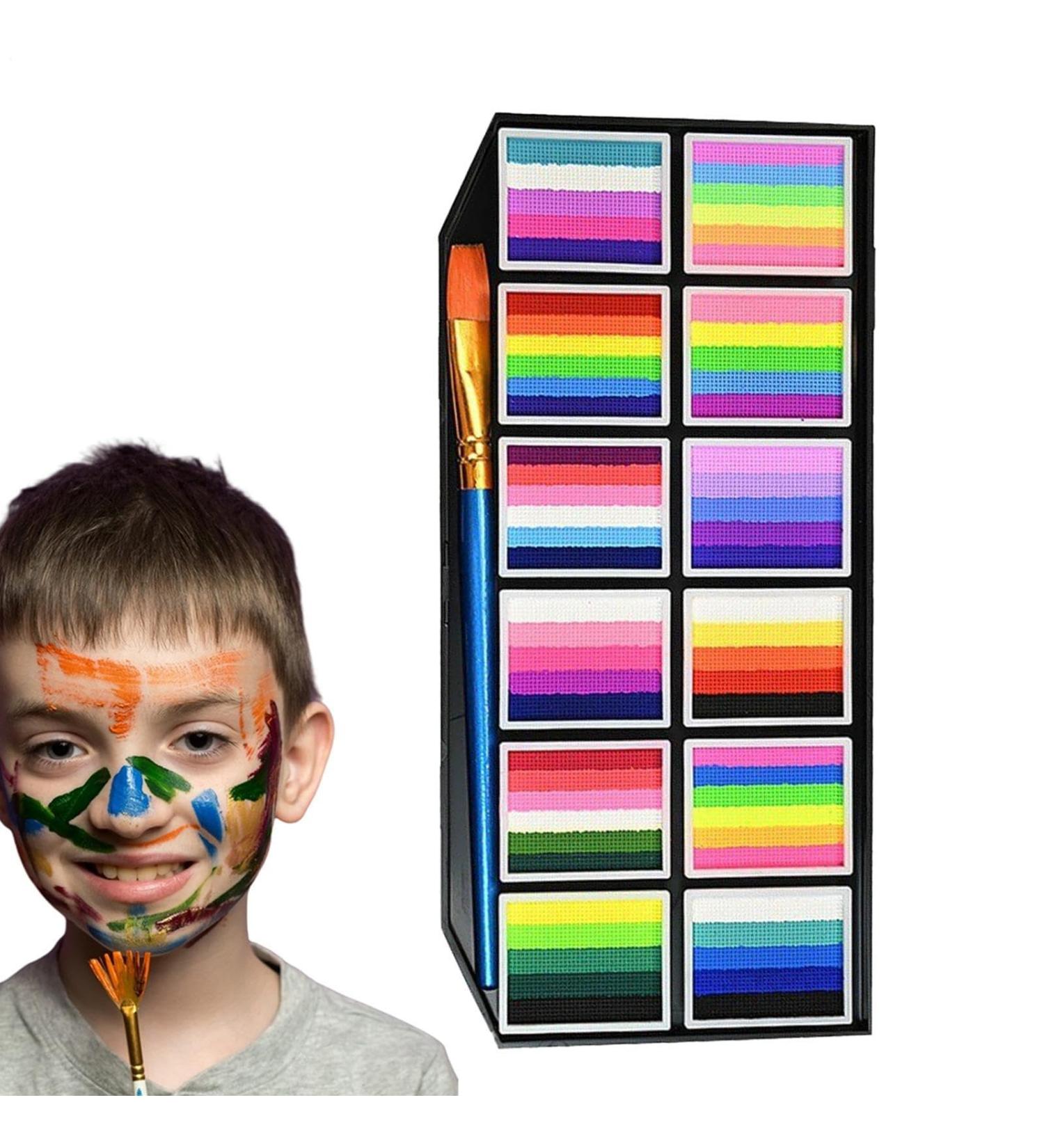 Professional Face Paint Kit | Body Paint Water-Based Washable Long-Lasting 12 Grids with Brush Makeup Markers for Festivals Sports Theater Girls Cosplay - Buy Online on GoSupps.com