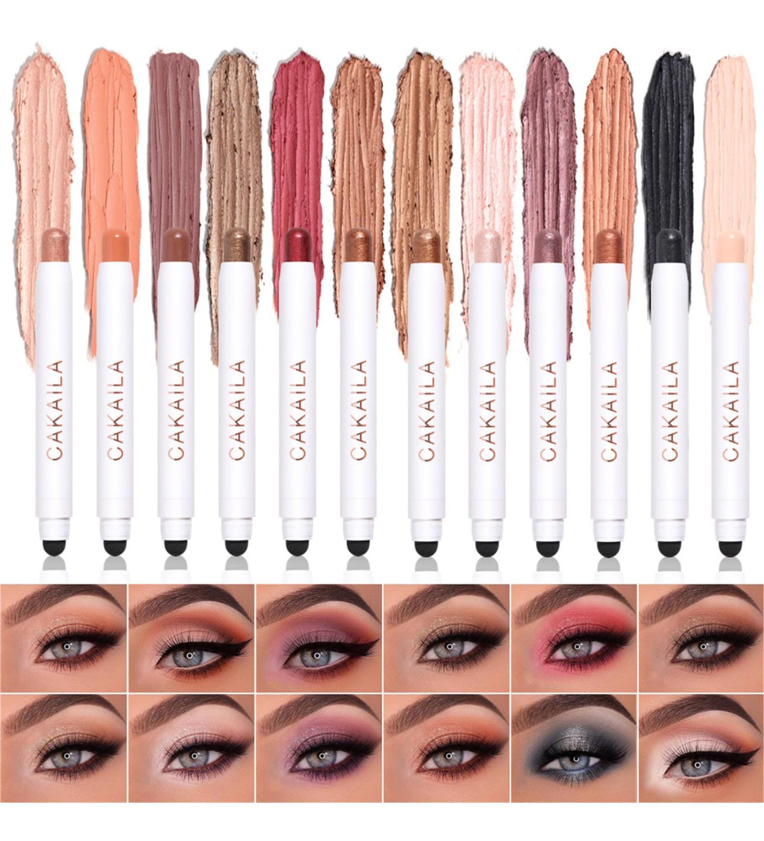  HMME 12-color eyeshadow pencil set glitter eyeliner pencil pearly eyeliner highlighter pearly eyeshadow stick long-lasting and waterproof - Buy Online on GoSupps.com